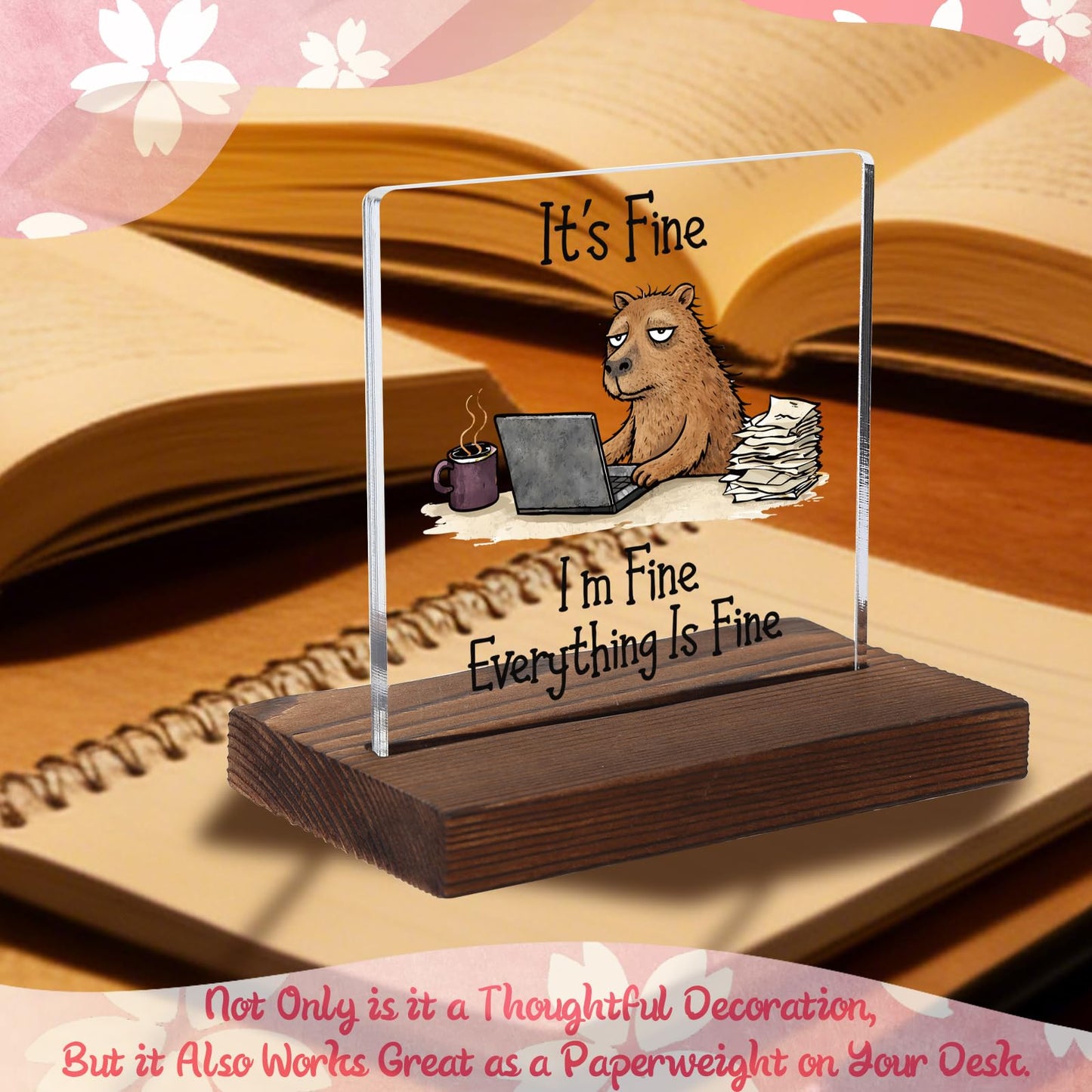 Funny Capybara Acrylic Plaque Gift, Calming Gift for Remote Worker, Relatable Desk Decor for Project Manager, Transparent Acrylic Plaque with Wooden Stand, HSJ119