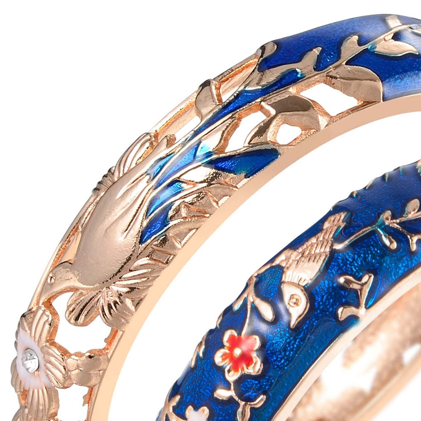 UJOY Colors Handcraft Jewelry Cloisonne Bracelet Enamel Hollowed Bird Spring Hinged Womens Bangles Gifts Box 88A31-55C49 Navy Blue