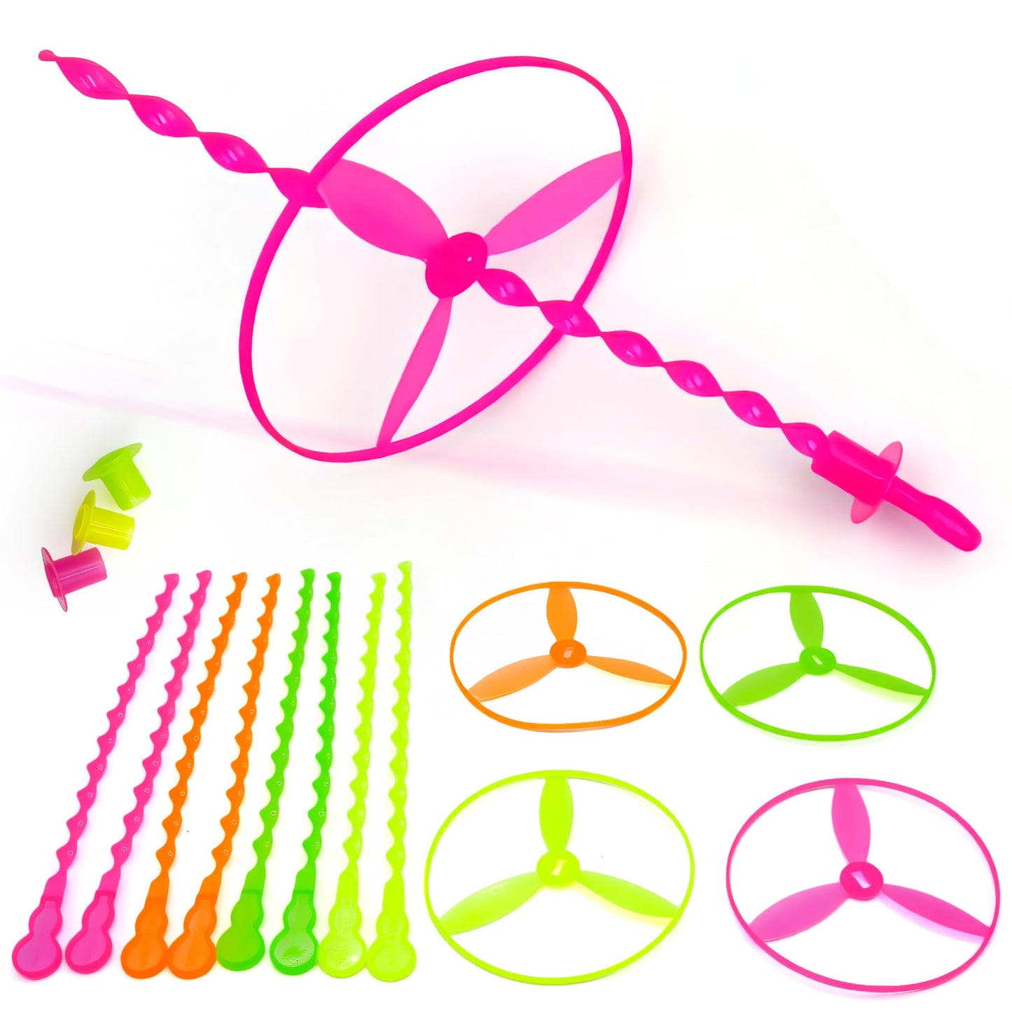 Sepco 50 Pcs Plastic Flying Helicopter Toy Set Flying Twist Disc with Launchers Spinning Bamboo Dragonfly Plastic Propeller for Kids Party Favors Gifts