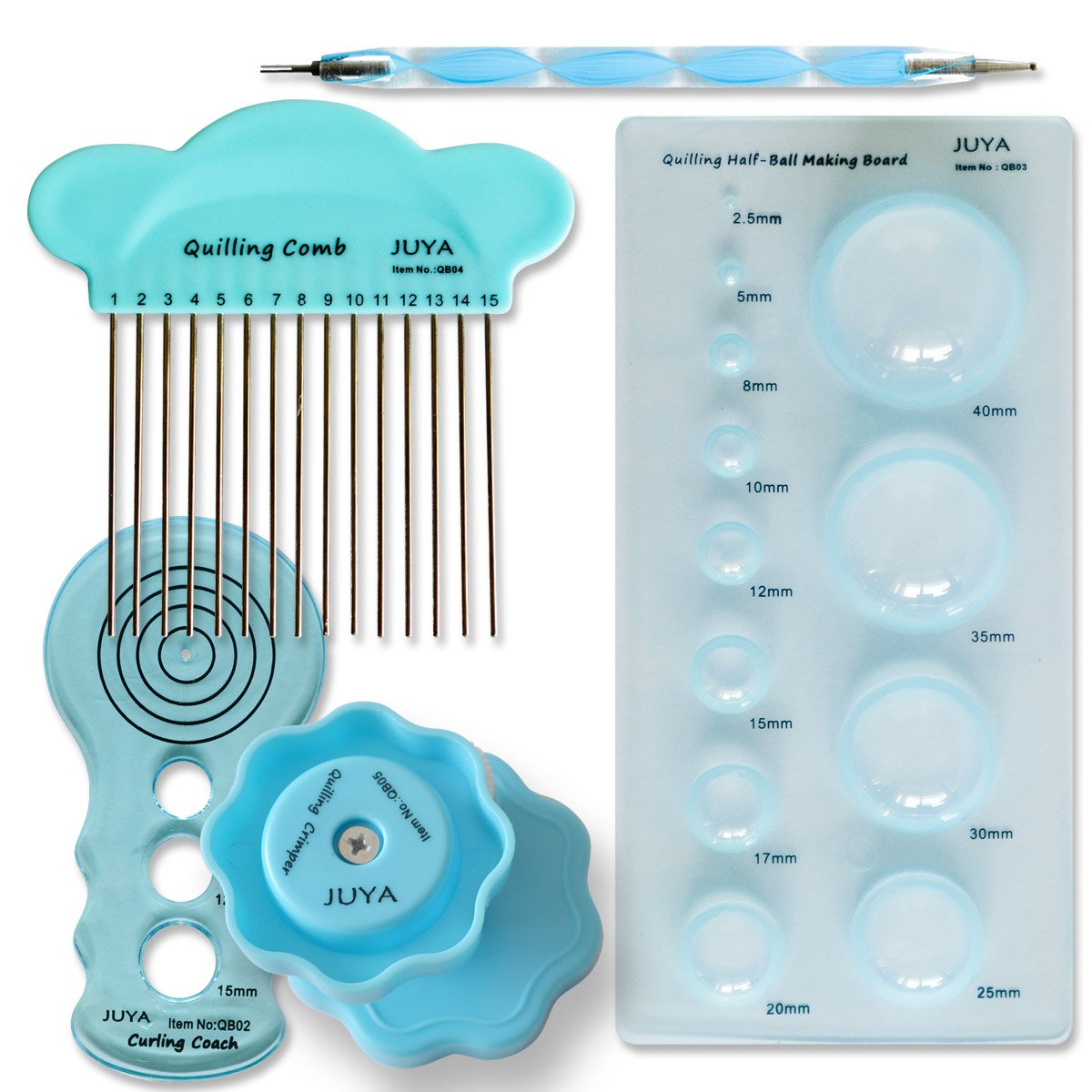 JUYA Paper Quilling Kit with Blue Tools 960 Strips Board Mould Crimper Coach Comb (Paper Width 3mm with Glue)