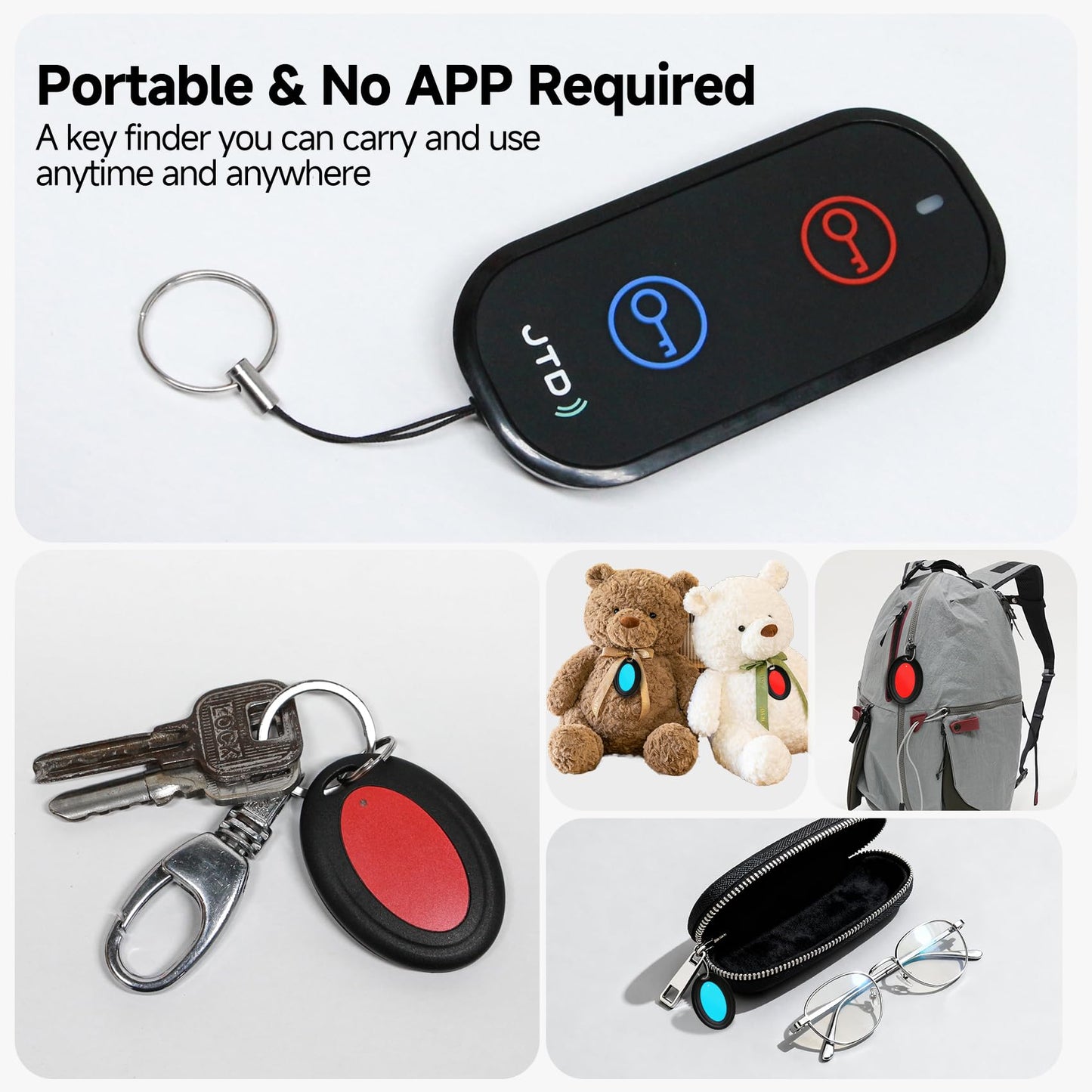 JTD Key Finder Locator with Sound, Remote Finder - 2 Receivers, 1 Car Tracker Keychain,85dB Loud, 131ft Range Tracker for Keys, Wallet, Pet,TV Remote Control - No App Needed Item Finder for Home