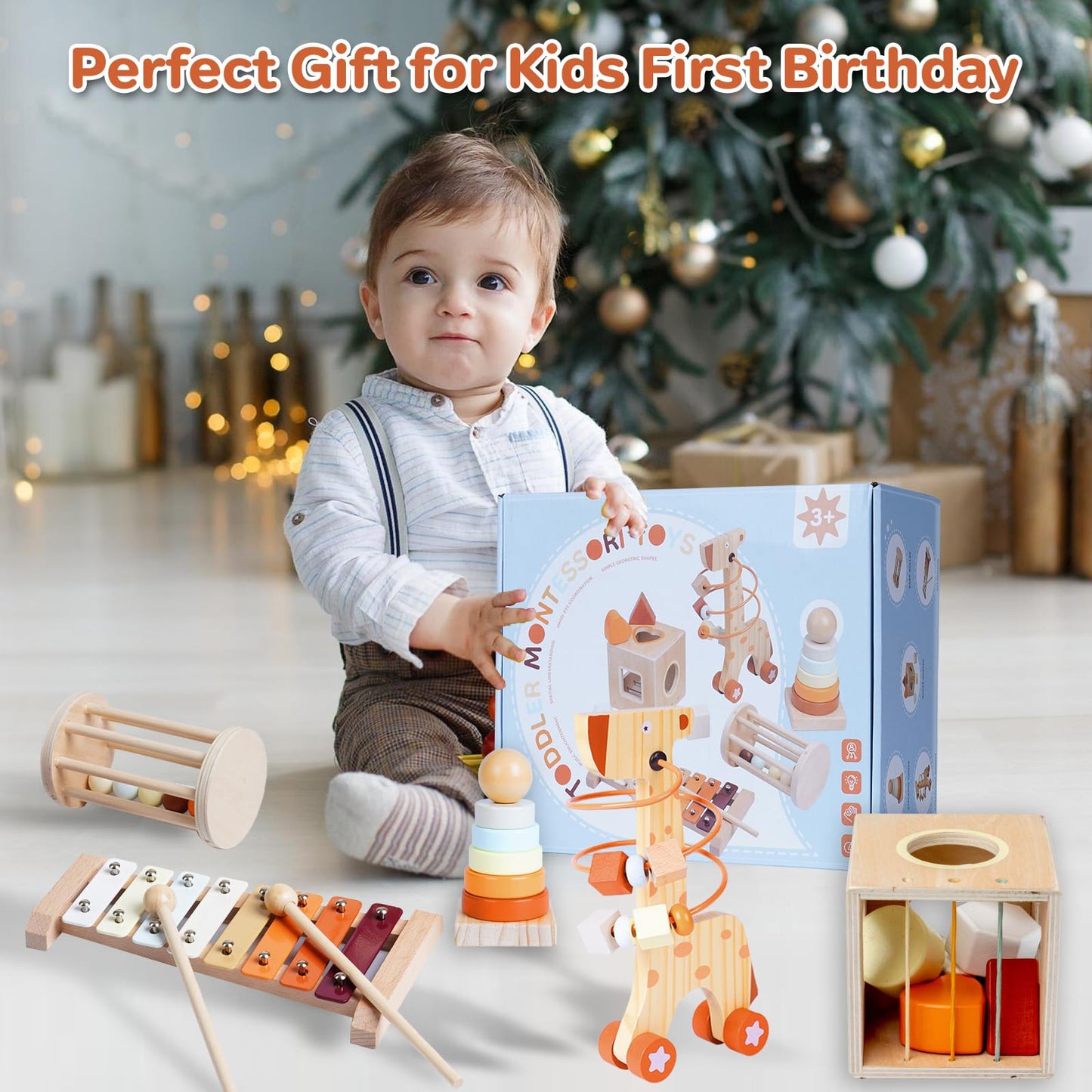 Smartwo Wooden Montessori Toys Set & Activity Busy Cube for Toddlers 1-3