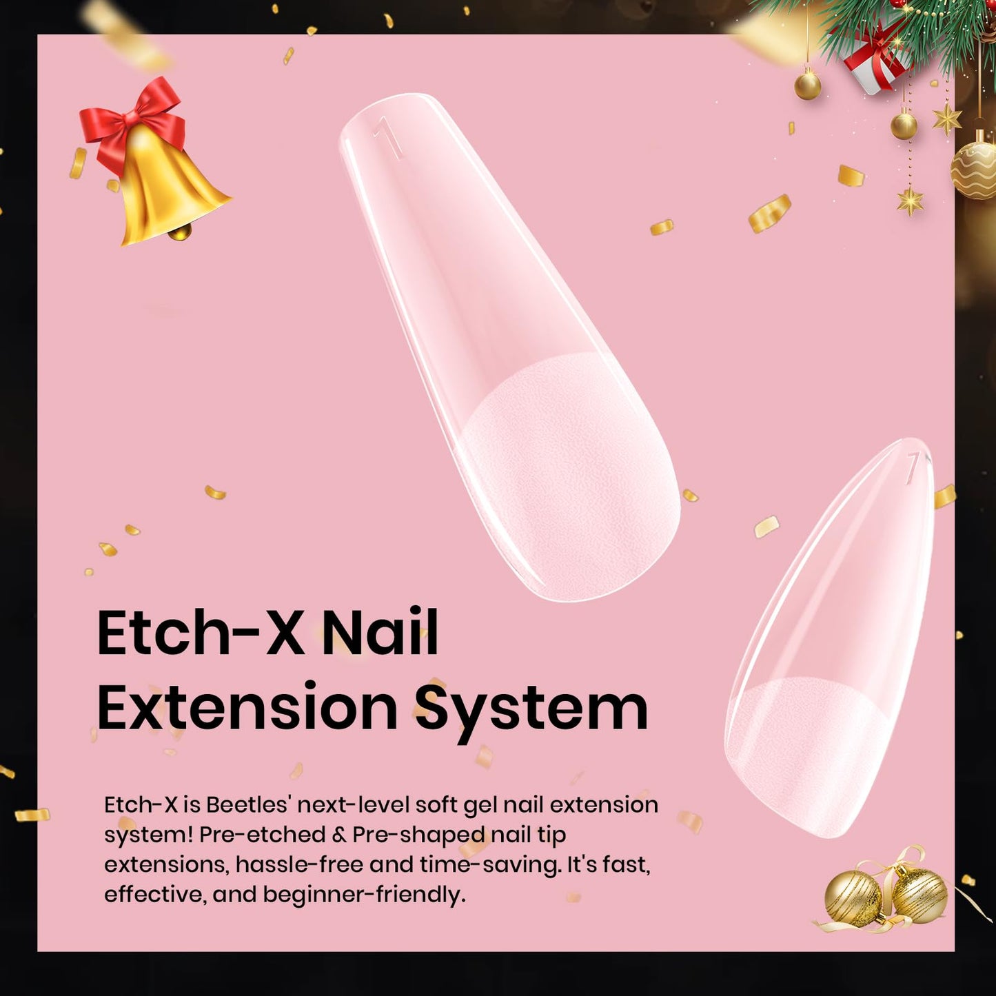 Beetles Gel Nail Tips Medium Almond Etch X, 12 Sizes 288 PCS Half Matte Full Cover Press on False Nail Tips Clear Acrylic Nails Extension Glue on Nails DIY Gift for Women