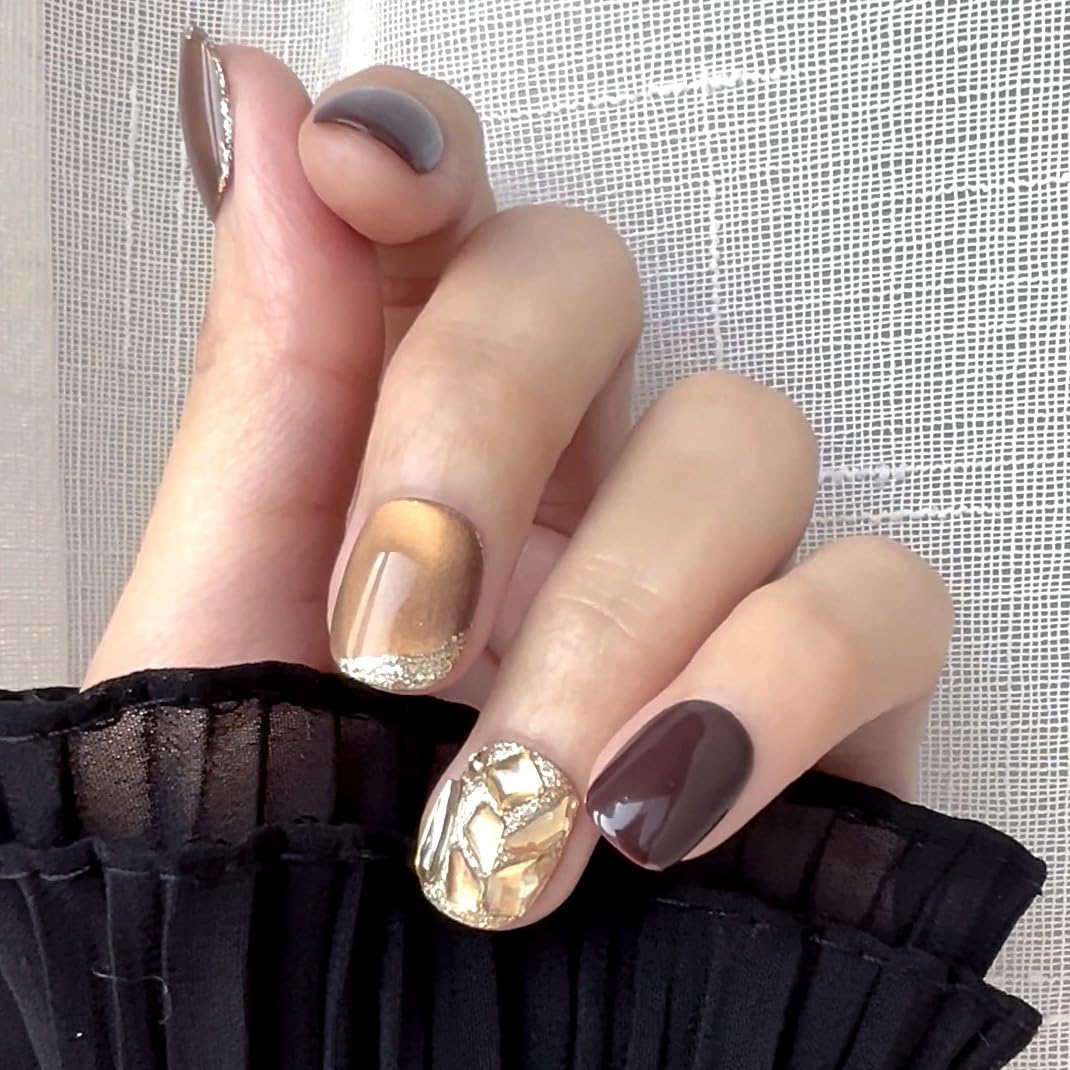 Handmade Press On Nails impress Fake Nails Almond Oval Short 3D Cat Eye Glossy Leopard cheetah Tortoise shell Manicure False press ons Nail Artificial (M size)