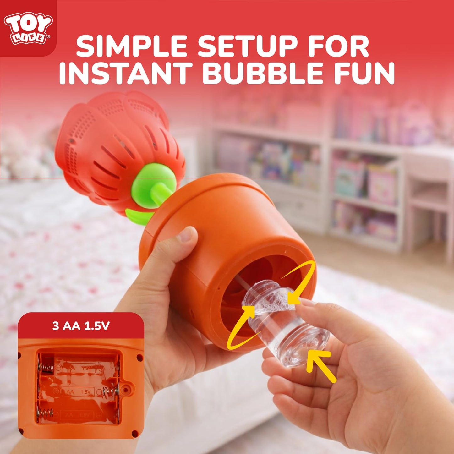 TOY Life Rose Bubble Machine with LED Lights and Music, Automatic Bubble Maker for Indoor Outdoor Birthday Parties, Easter, Wedding, Portable Battery Operated Bubbles Blower Gift for Girls Boys