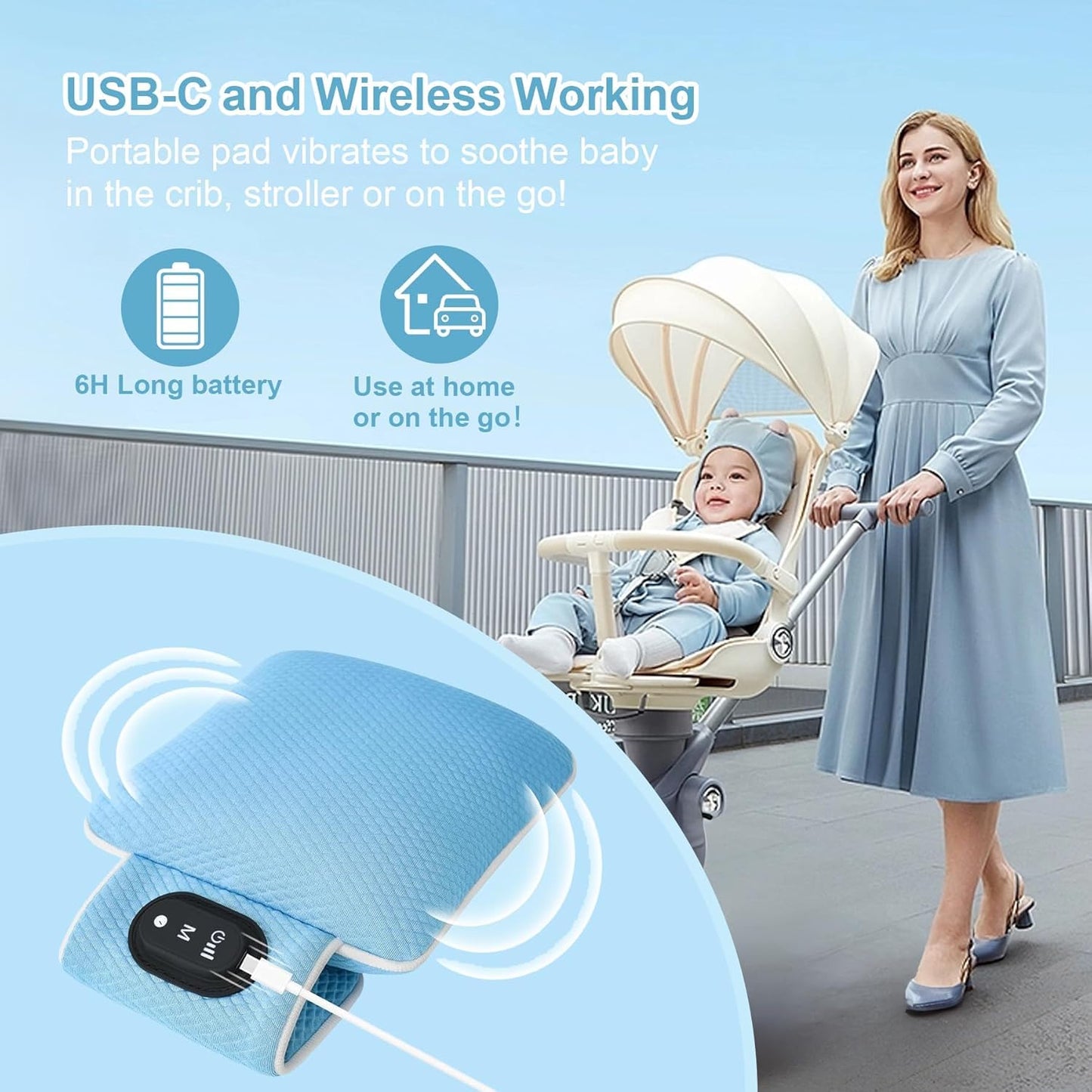 Baby Vibrating Soother,Baby Patter for Sleep,Rechargeable Baby Sleep Soother Pad with 3 Vibration Modes & 90M Timer - Portable Vibration Mattress for Crib, Bassinet, and Travel Stroller