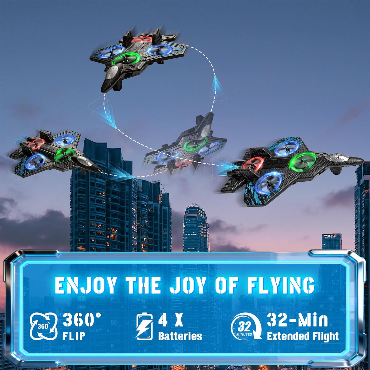 Merimon Foam RC Plane for Kids Adults, Remote Control Airplane with 4 Rechargeable Batteries, Cool Led Light and 360° Flip, Stunt RC Jet Plane Toy Gift for Kids 6+ (Blue-4 Batteries)