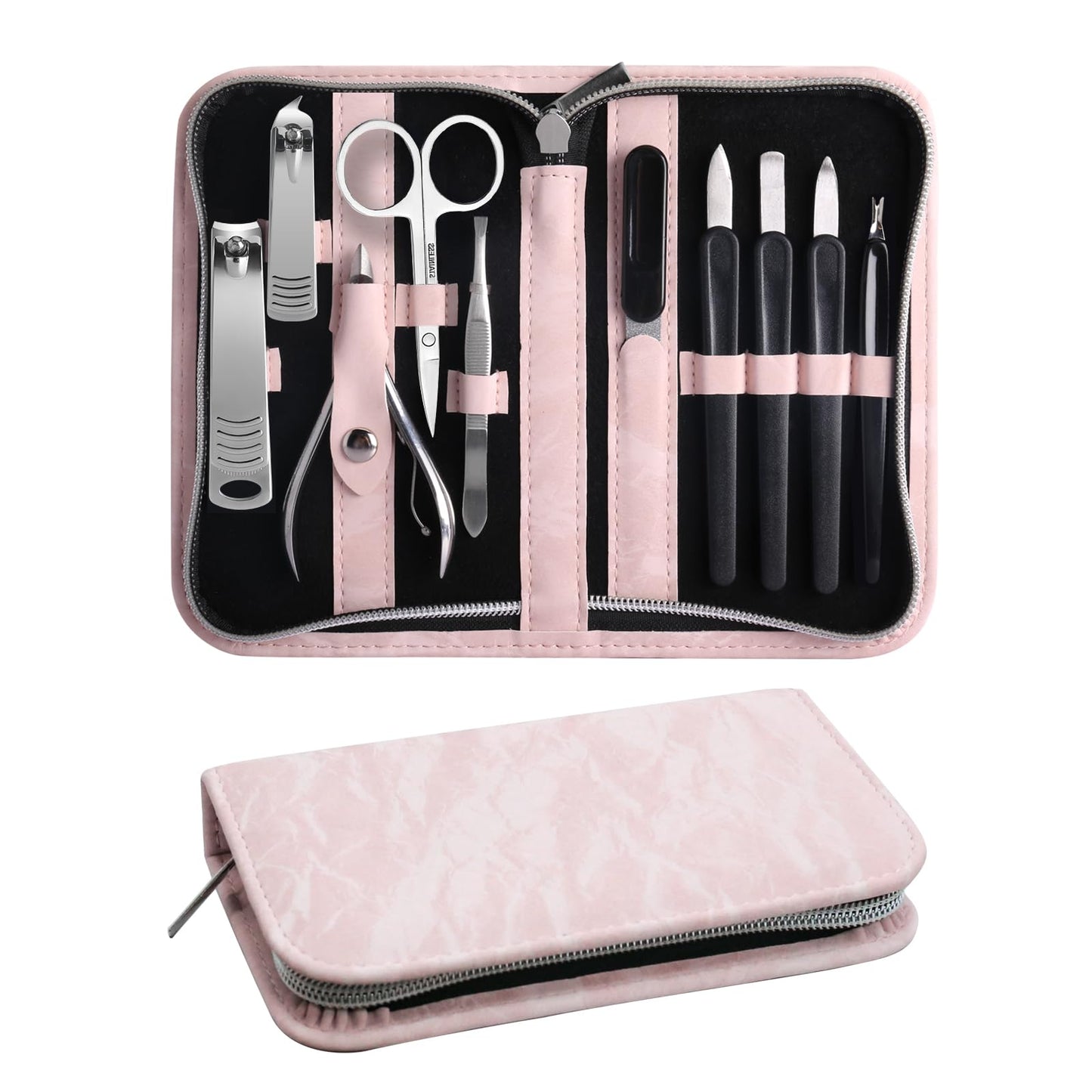SOPOLISE Manicure Pedicure Set, Nail Clipper Set 10-Piece Set Professional Manicure Kit Nail Kit with Portable Pink Travel Case Gift for Men Boyfriend Parent