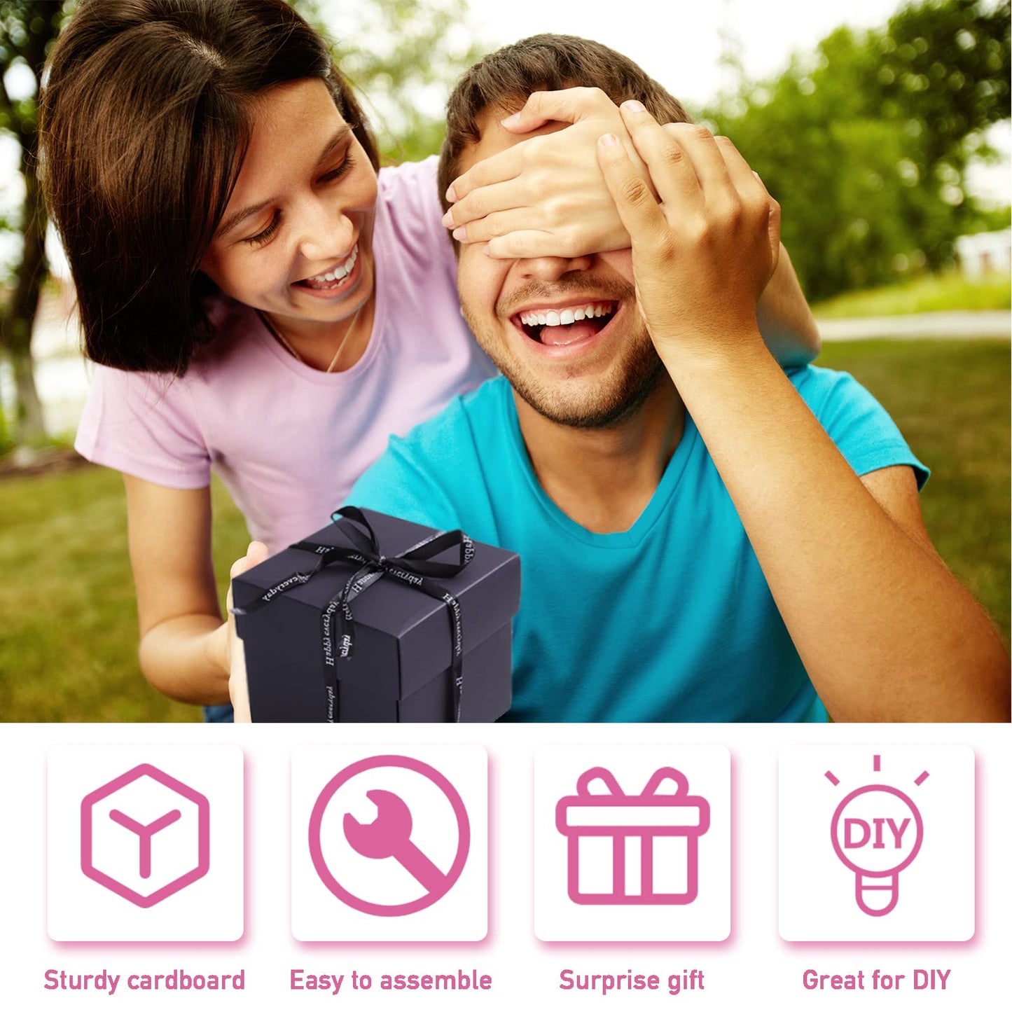 Hamiggaa Explosion Box Gifts,Surprise Creative DIY Photo,Exploding Love Box,Love Memory Photo Box with 4 Faces for Anniversary,Birthday,Valentine's Day and Wedding(Black)