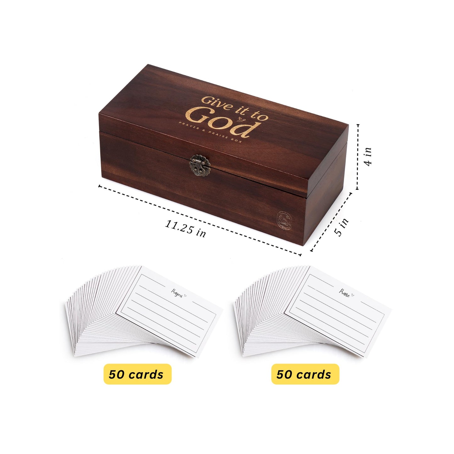 Prayer Box – Acacia Wood & Metal, Engraved “Give it to God,” Includes Prayer & Praise Cards, Decorative Religious Gift