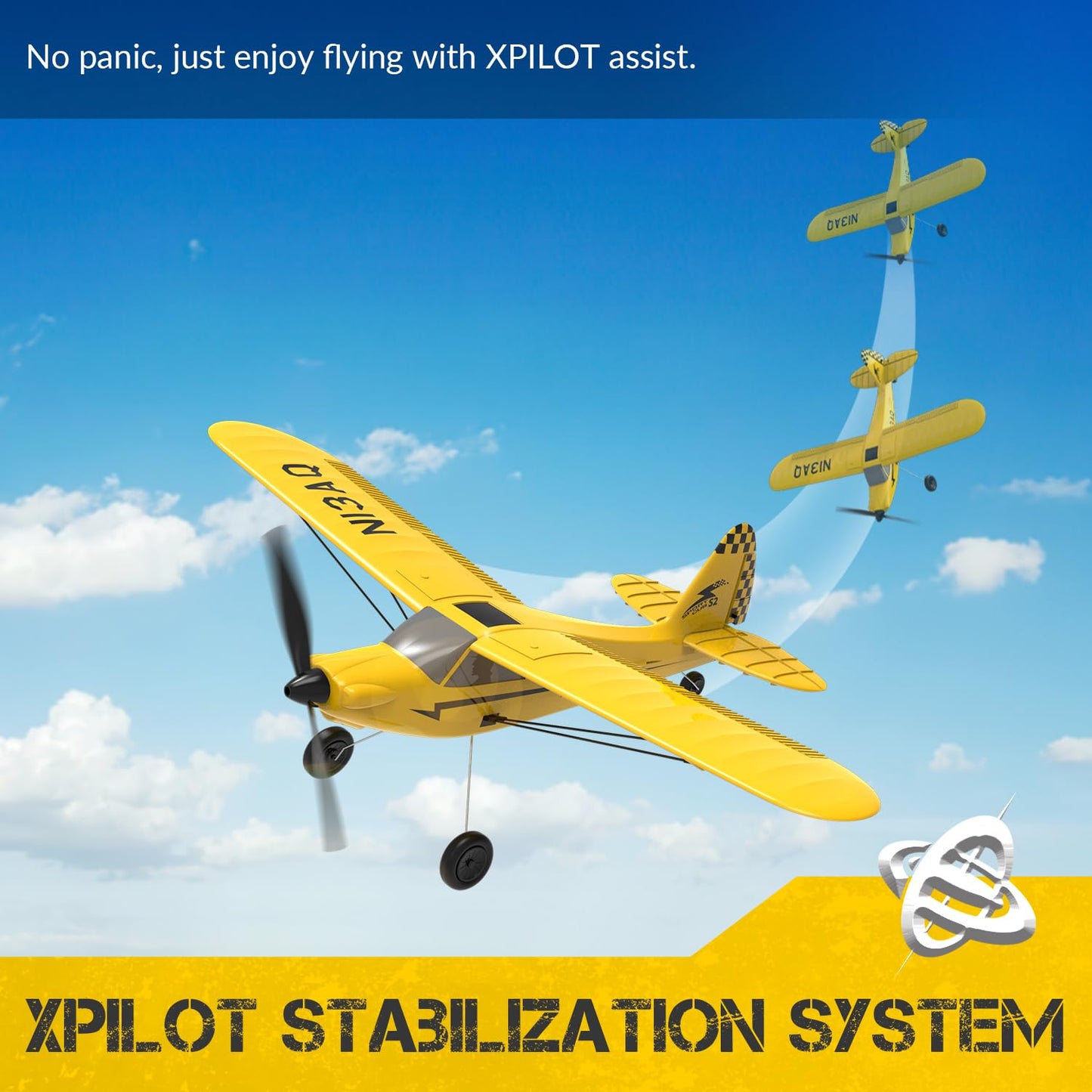 volantexrc RC Plane Trainer Sport Cub 3CH Remote Control Airplane with Prop Saver, 6-Axis Gyro Stabilizer & 3 Modes to Fly, Radio Controlled Aircraft RTF for Beginners and Adults (400mm,Yellow)