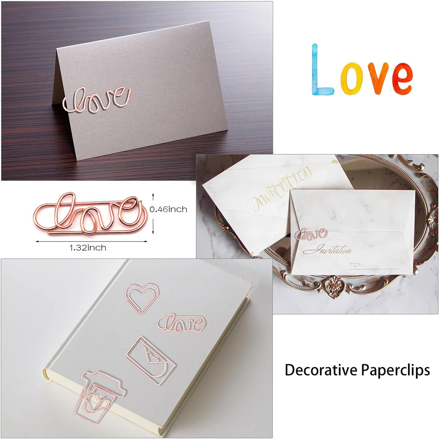 30Pcs Adorable Rose Gold Fancy Paper Clips Set, Cute Shaped Metal Clips with Travelers Accessories for Planner & Journal Supplies, Creative Decorative Bookmarks for Office School Home Organization