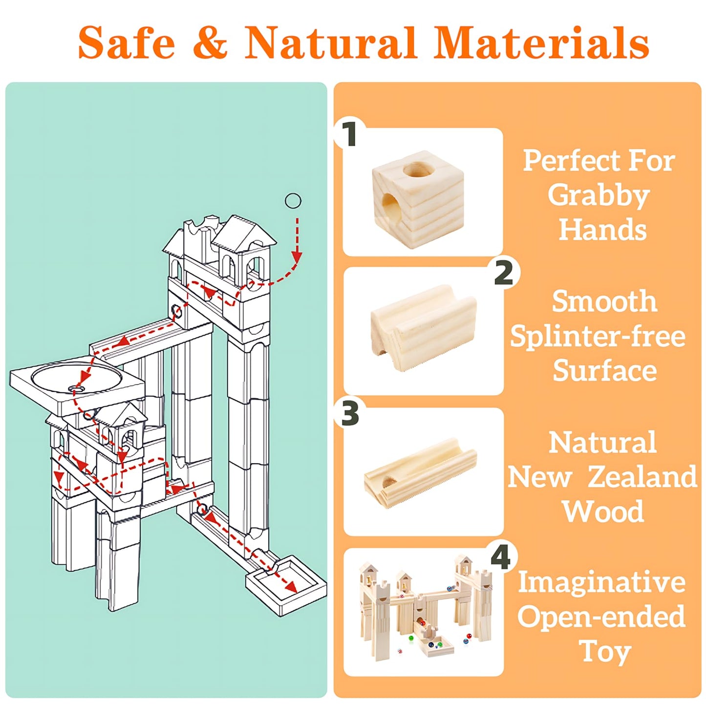 Wooden Marble Run for Kids Ages 4-8 – 80 Pieces Marble Rush Track Maze Construction Toy, STEM Building Blocks, Educational Gift for Boys & Girls