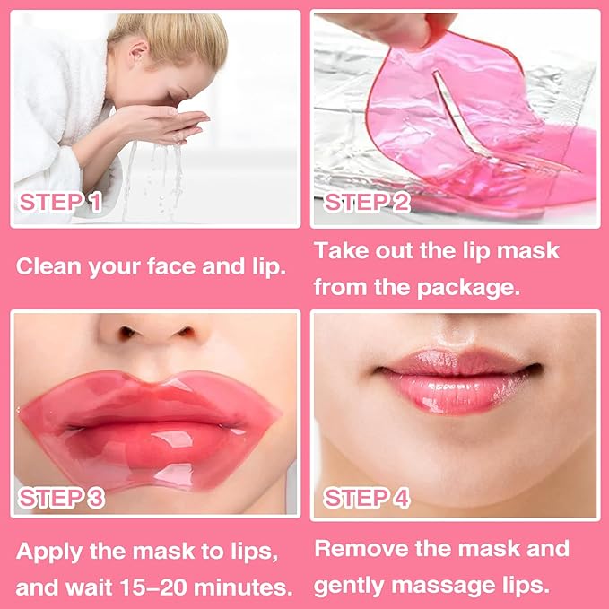 30Pcs Moisturizing Collagen Crystal Lip Mask, Lip Care Gel Pads for Dry Lips, Lip Patches, Reduce lip Wrinkles, Remove Chapped Skin, Firming & Hydrating & Plumping Your Lips（Pink）