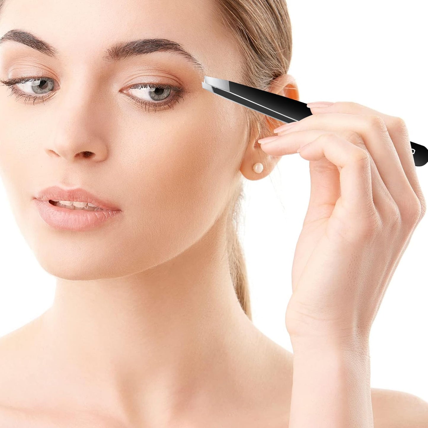 Shiling Professional Eyebrow Tweezers for Women and Men, Black Stainless Steel Slant Tip, 1mm Ultra-Thin Precision Tip, Anti-Rust, Facial Hair Removal Tool