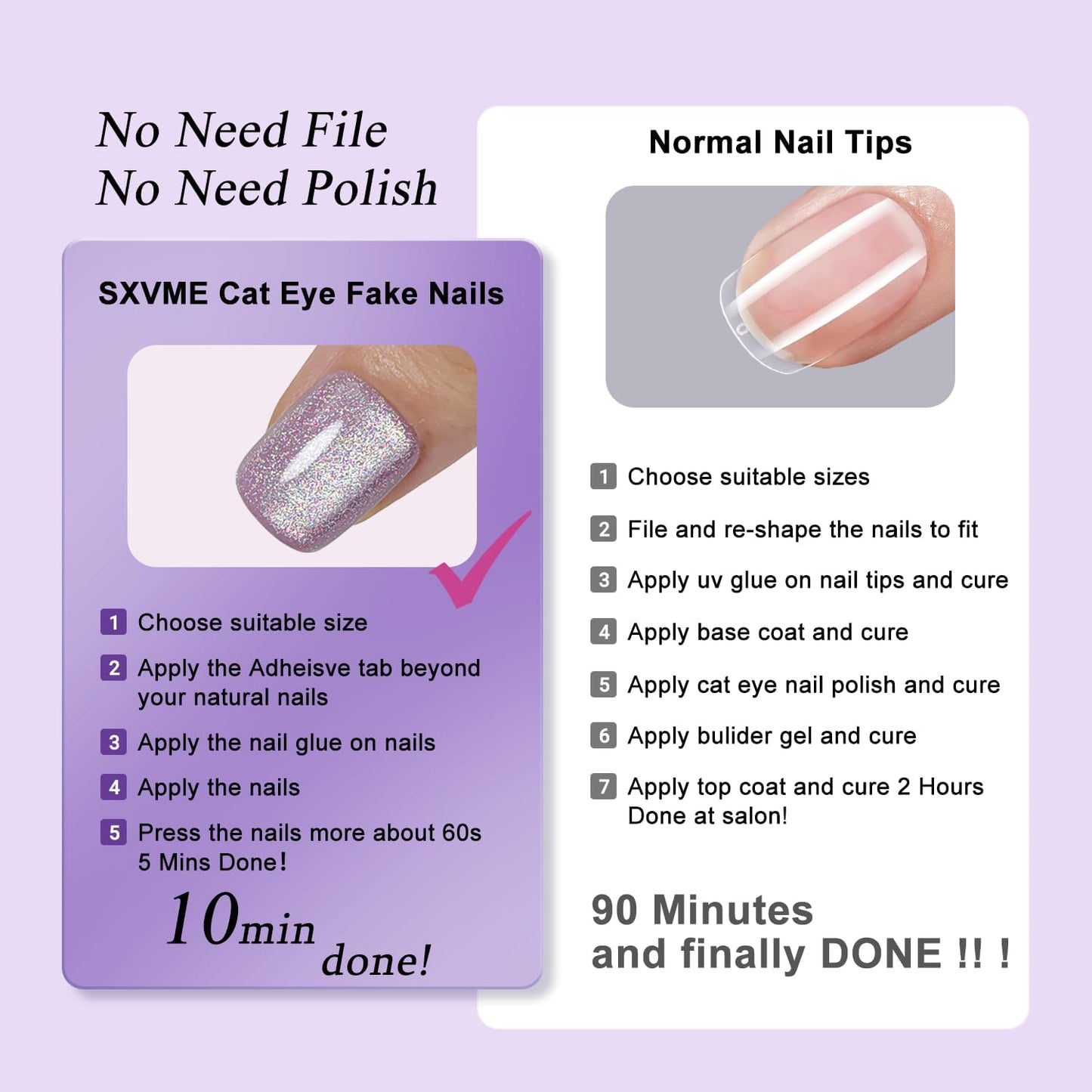 SXVME Short Press On Nails Square - Cat Eye Purple Fake Nails Acrylic Press ons Glue on Nails Opaque Glitter Short False Nails in 30 Pcs for Women