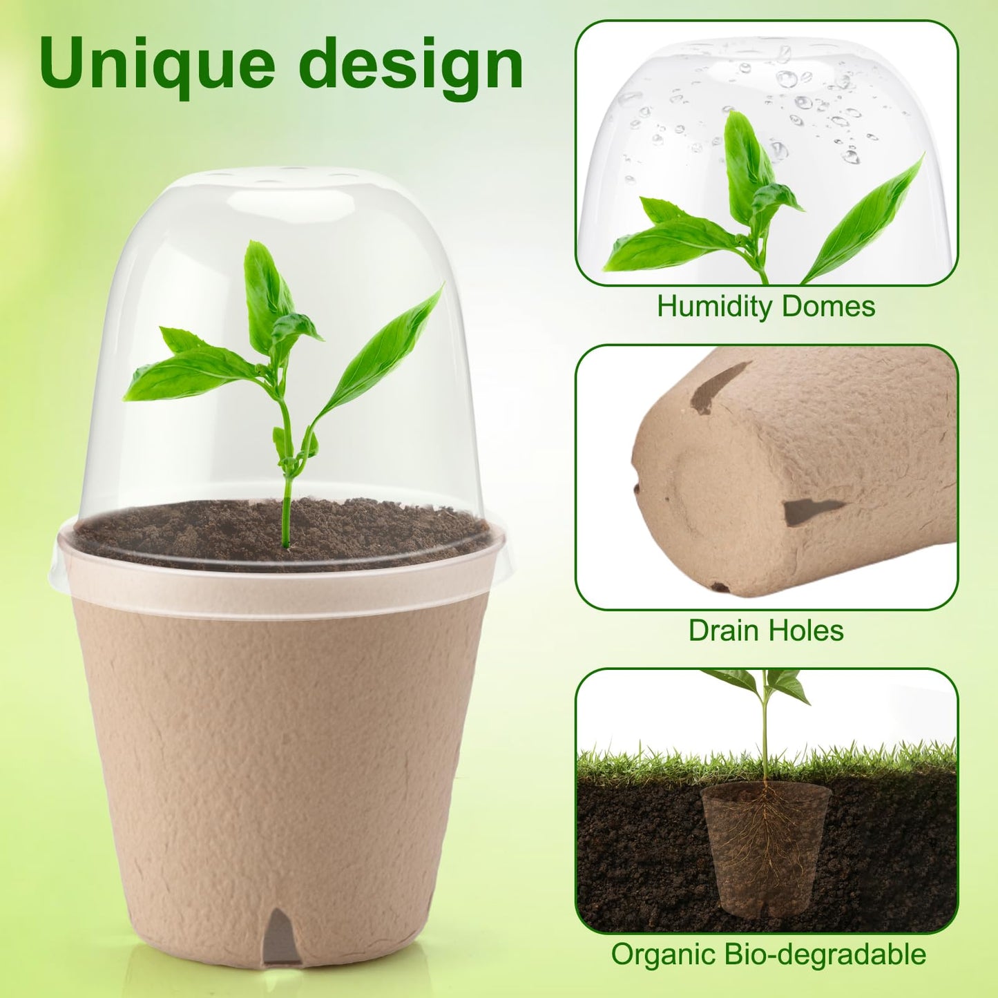 Baxrou 36 Set 3.15 Inch Peat Pots Plant Starters for Seedling with Humidity Dome,Herb Seed Starter Pots Kits, Garden Germination Nursery Pot wit 36 Plant Labels, 2 Transplant Tools.