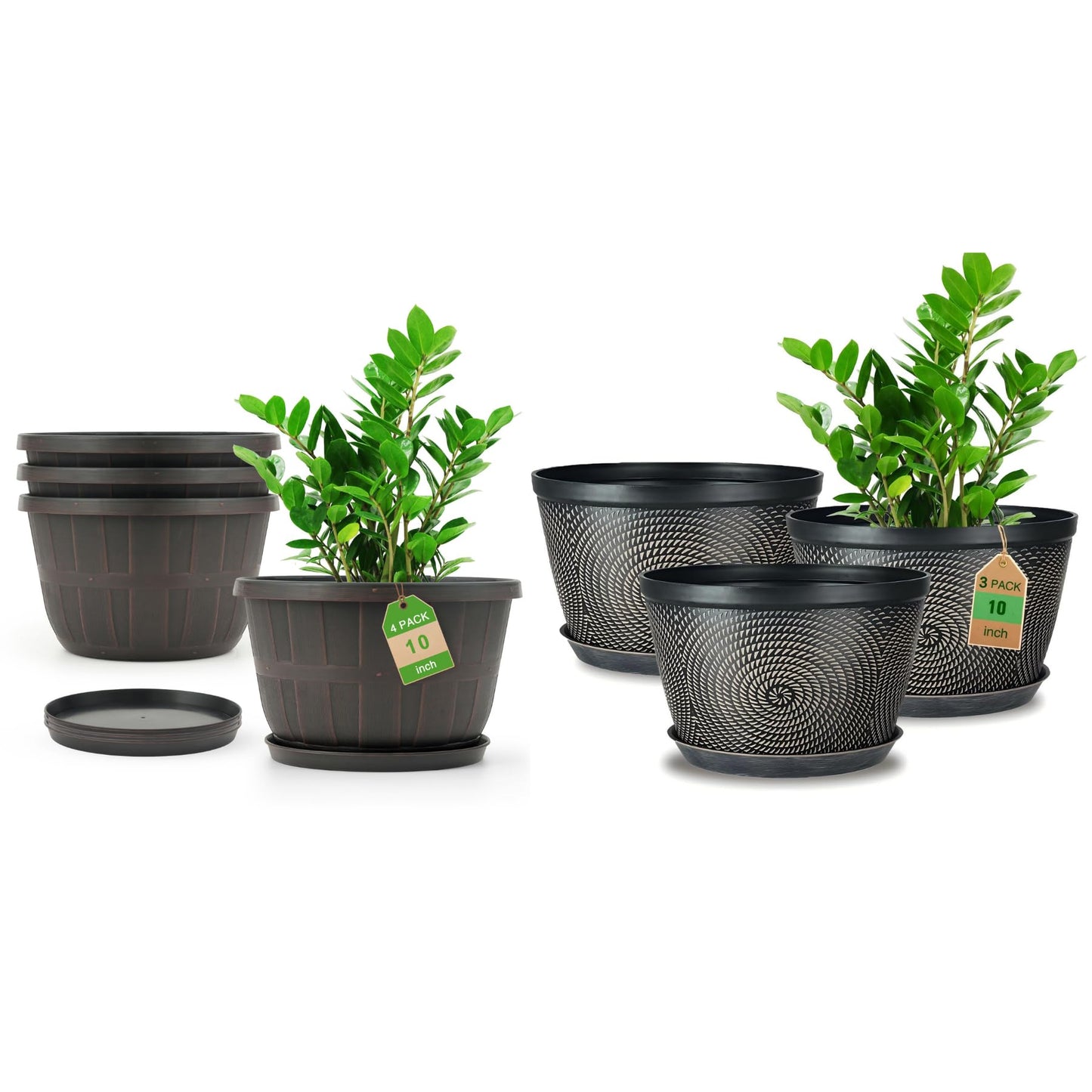 Quarut 4 Pack 10 inch Plant Pots and 3 Pack 10 inch Flower Pots with Drainage Holes and Saucer for Outdoor Indoor Plants.