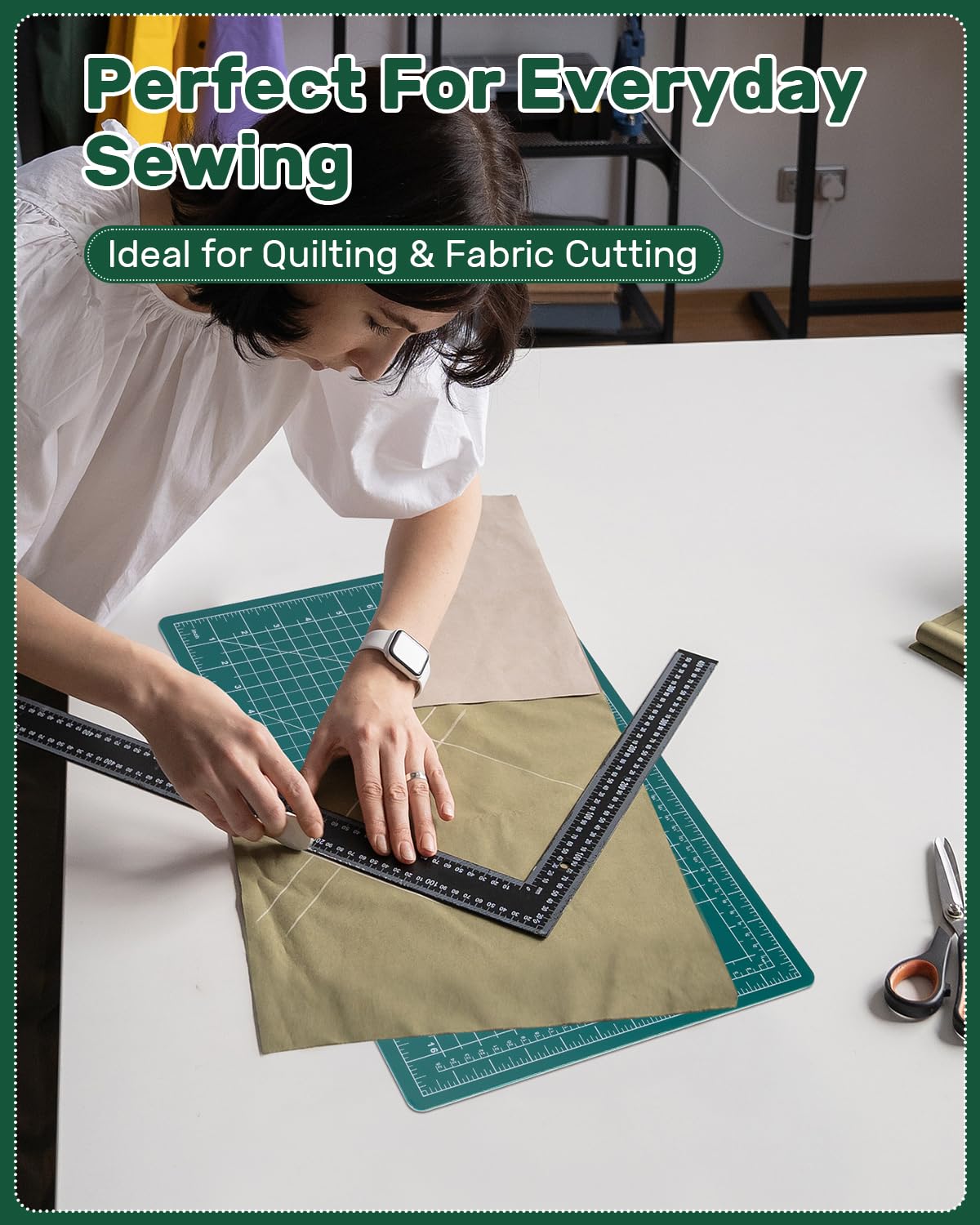 Tujurich Foldable Self-Healing Cutting Mat, 17” x 11”, Double-Sided Rotary Cutting Mat for Sewing, Quilting, Scrapbooking, Fabric Craft & Hobby Use, Craft Cutting Board(A3), Green