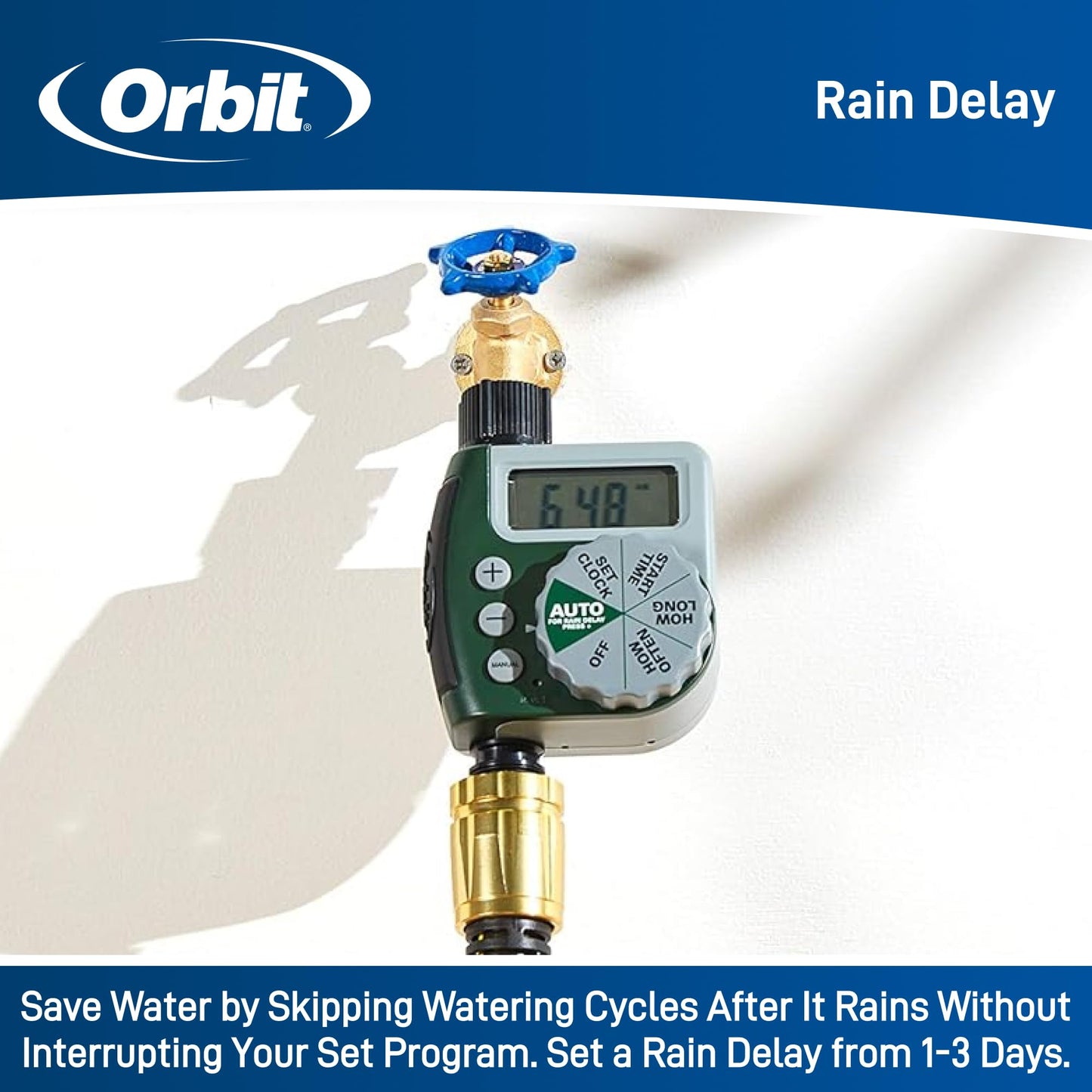Orbit Programmable Digital Hose Watering Timer - 1 Outlet - Battery Powered - with LCD Screen - Built-in Rain Delay - Water-Resistant - 62061