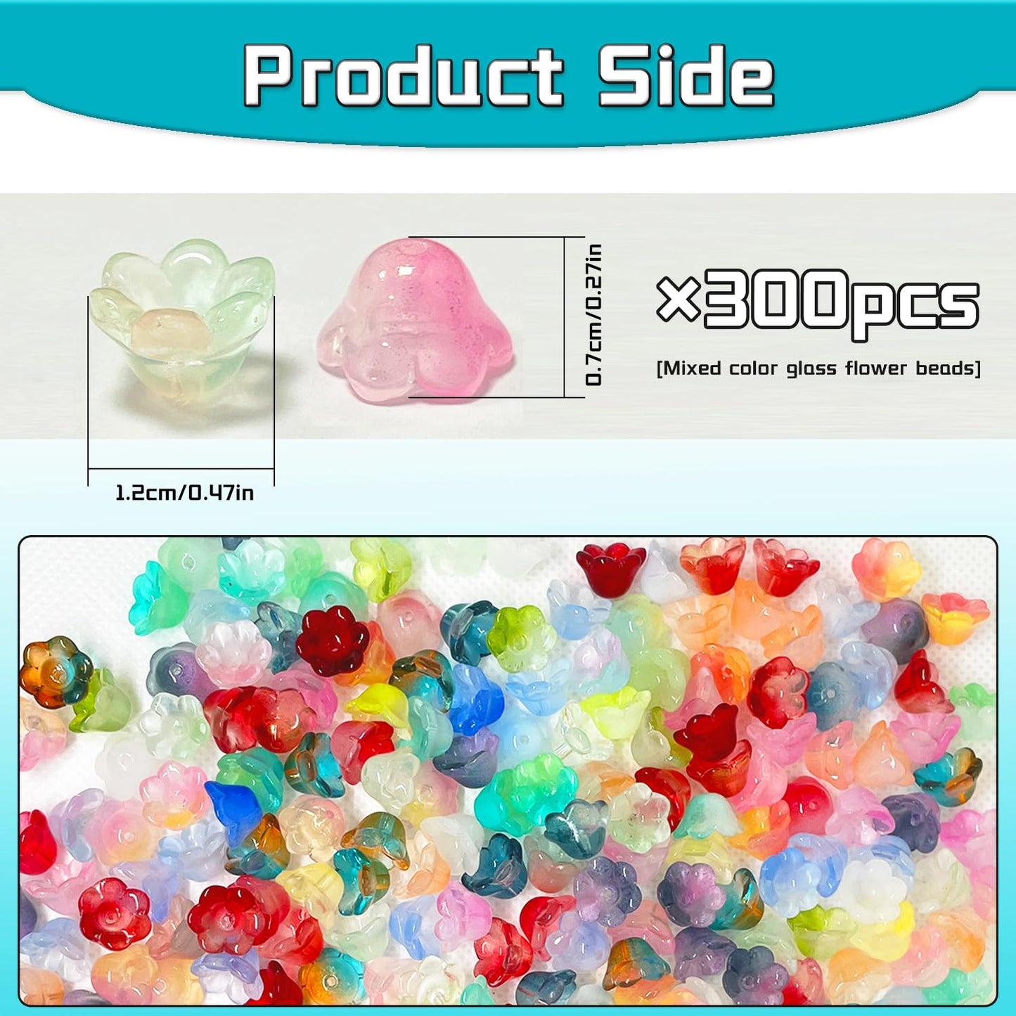 MaehSab 300 Pcs Glass Beads for Jewelry Making, Colorful Trumpet & Bell Flower Crystal Loose Beads, Bulk for DIY Projects