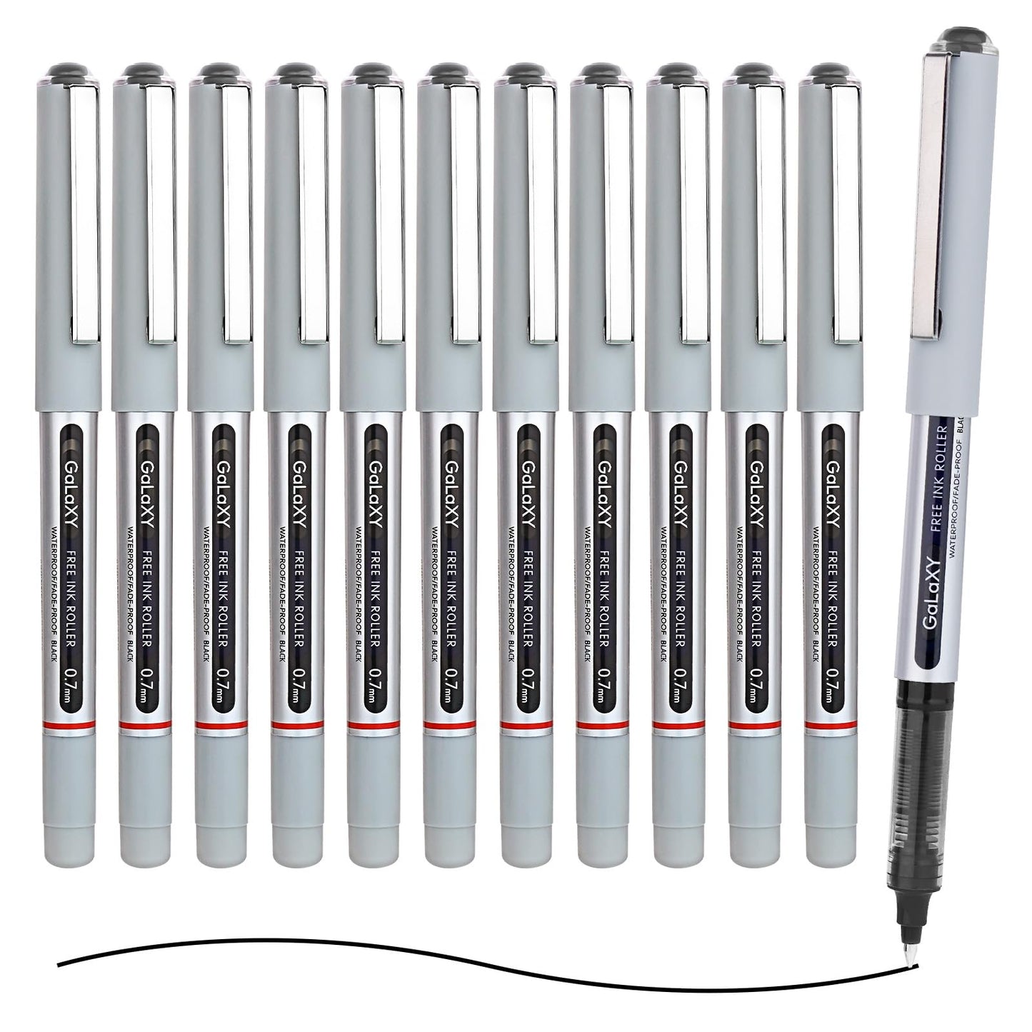 EYEYE Black Rollerball Pens 12 Pack 0.7mm Medium Point Fine Tip Pens Quick Dry Liquid Ink Pens Smooth Writing Pens for Journaling Note Taking Office School Supplies