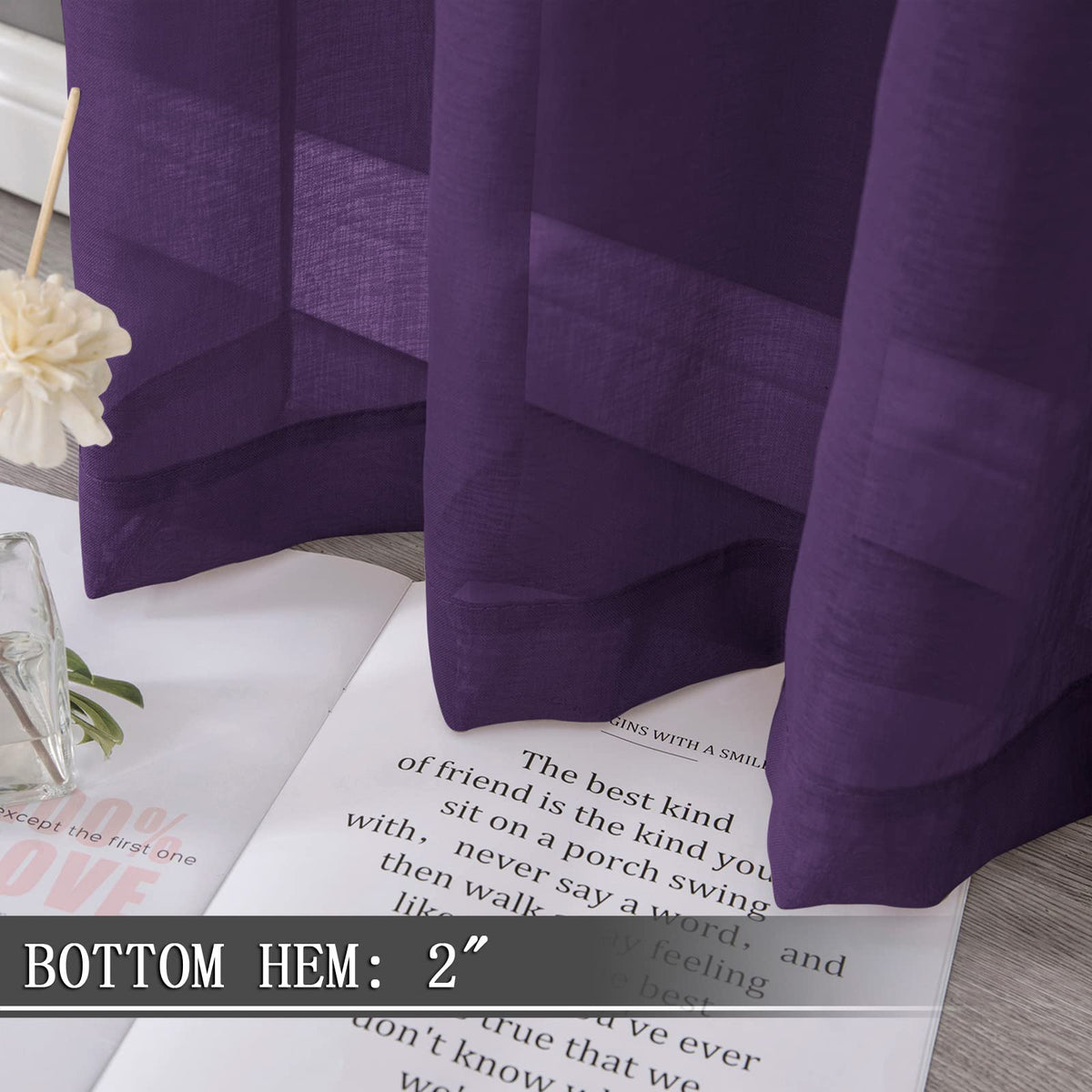 Short Sheer Curtain Linen Textured Bedroom Curtains Sheer Light Filtering Rod Pocket Voile Curtain for Living Room (2 Count)