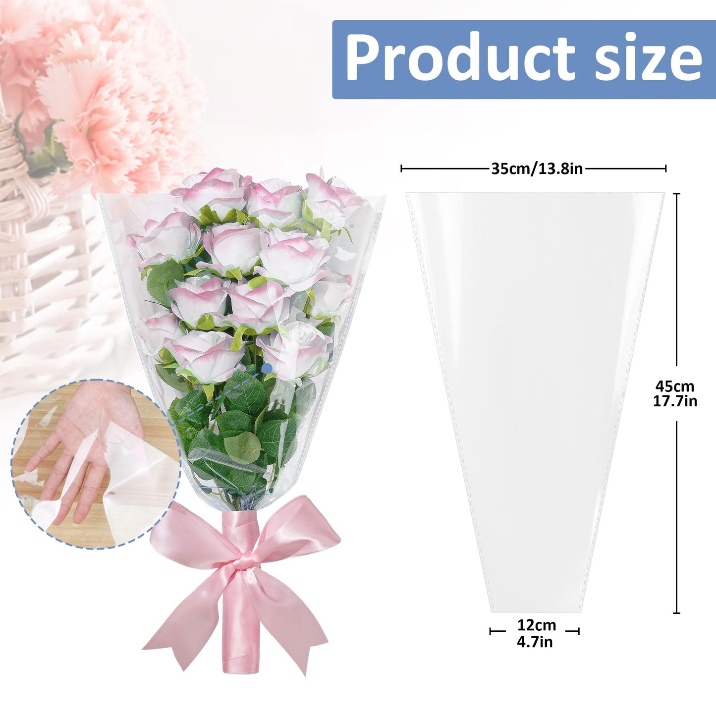 JOYIT Clear Flower Bags for Bouquets, 100PCS Wrapping Papers 13.8in x 18in, Wrapping Bags, Floral Sleeves for Floral bouquets Packaging