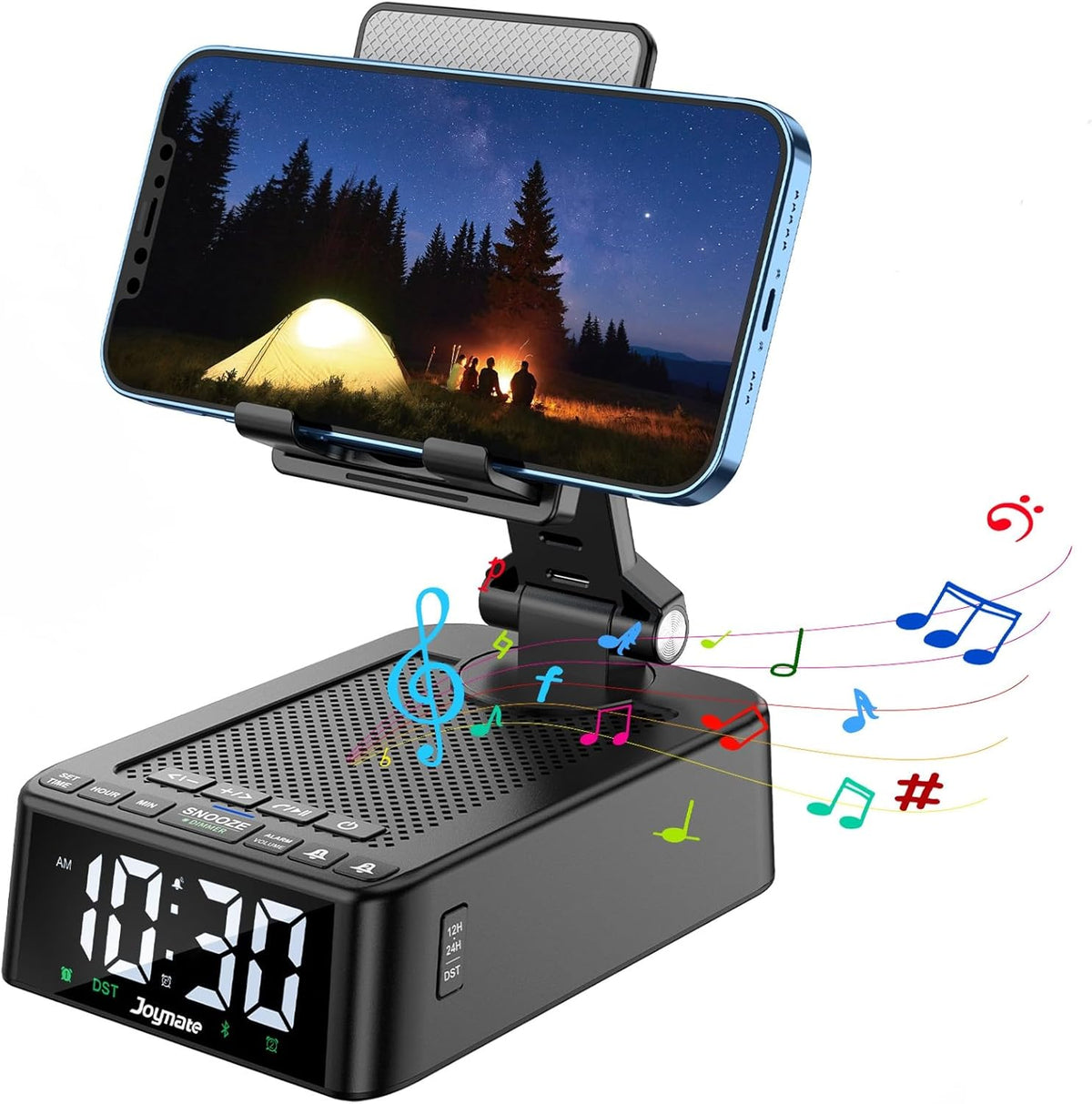 Gifts for Men and Women, Phone Stand with Bluetooth Speaker and 360° Rotable Angel Adjustable Cell Phone Holder for Home Office with HD Subwoofer Sound Fits All Phones,Tablets (Black)
