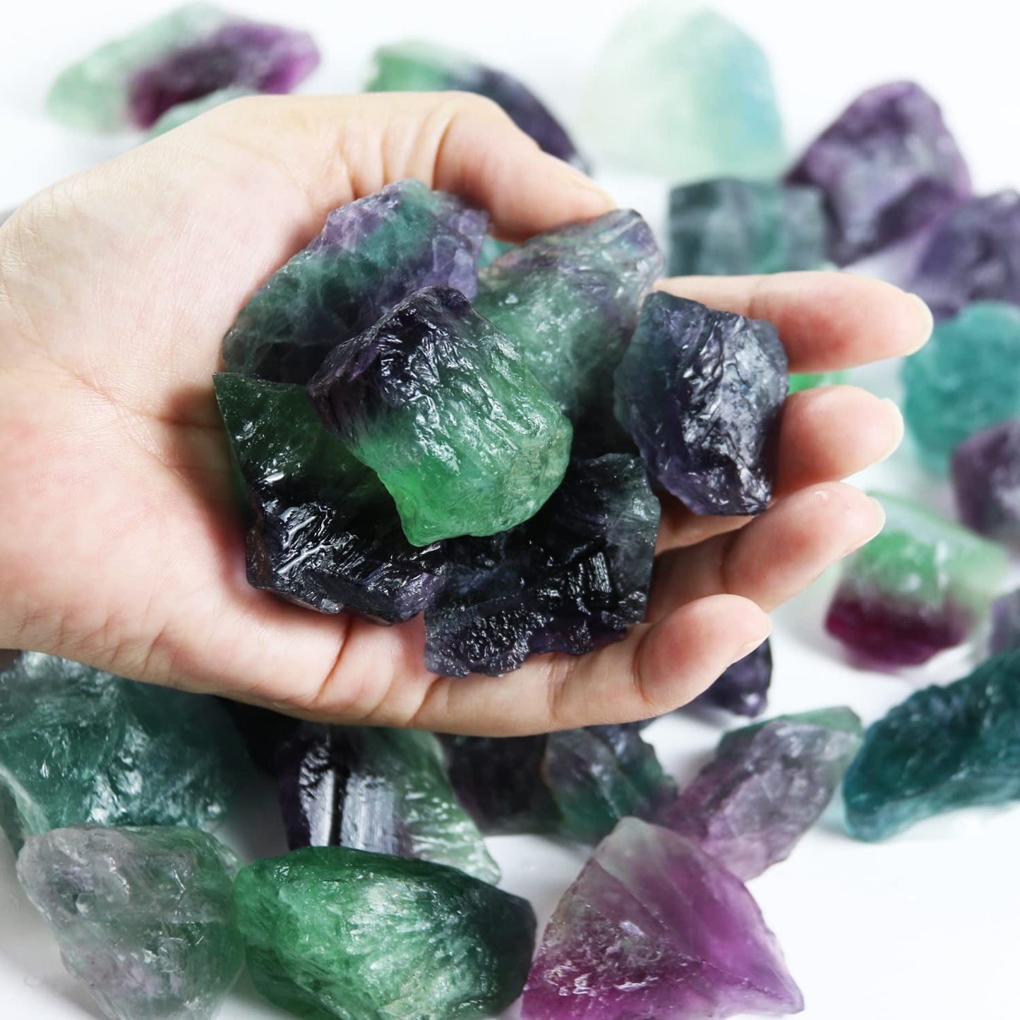Nvzi Rainbow Flourite Crystals, Crystals and Healing Stones, Rocks for Tumbling, Raw Crystals Bulk, Amathesis Crystal, Calcite Crystal for Decoration, Wicca, Reiki, Chakra and Energy(1LB)