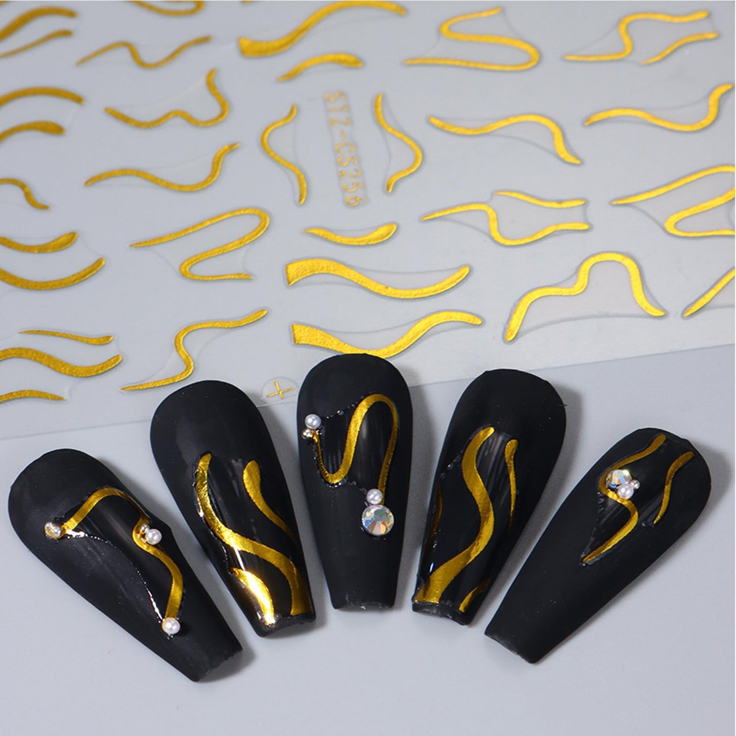 TailaiMei 6 Sheets Golden Line Nail Stickers, 3D Design Self-Adhesive Nail Art Decals for DIY Nail Decorations (502)