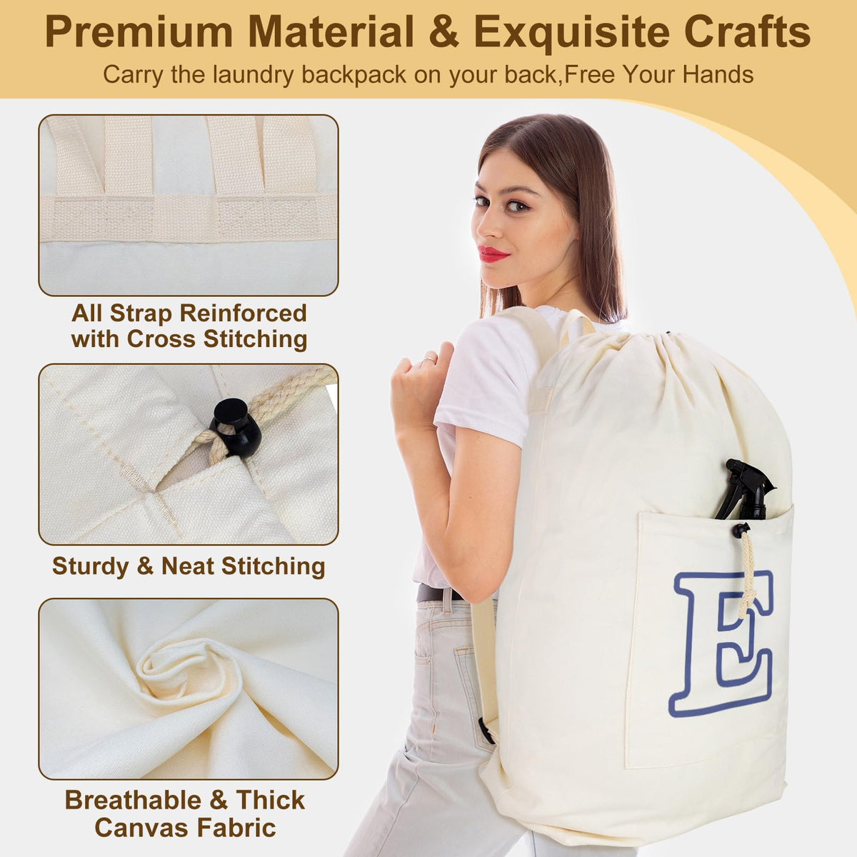 Laundry Bag Backpack Personalized Initial Canvas Laundry Bag