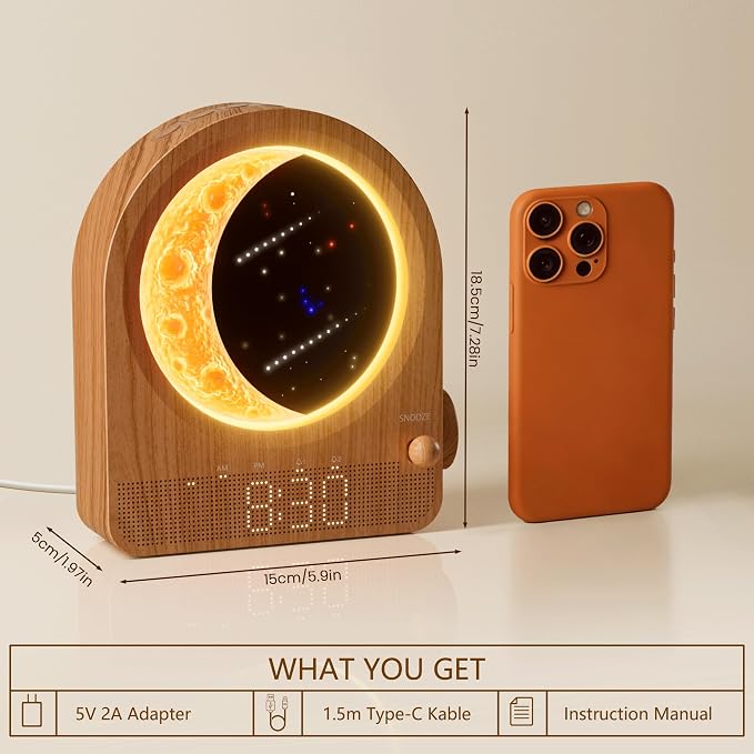 blonbar Dual Alarm Clock for Heavy Sleepers, Dimmable Moon Lamp Gifts