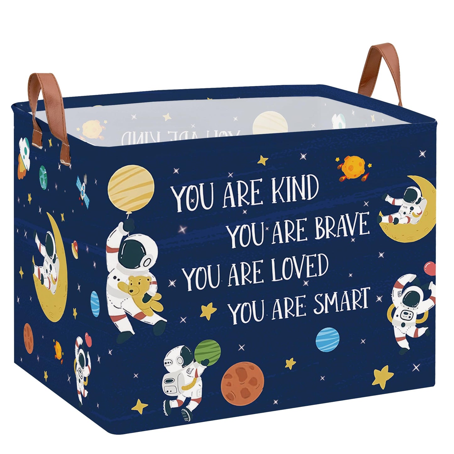 XHWZOF Space Room Decor Kid Storage Box,Boys Astronaut Planets Stars Organizer Toy Box Bin, Galaxy Spaceman Outer Space Blue Laundry Hamper for Baby Bedroom Classroom Nursery