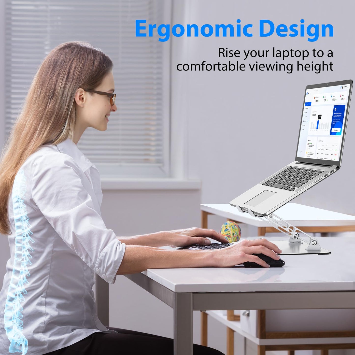 Gogoonike Laptop Stand for Desk, Adjustable Laptop Riser, Metal Foldable Computer Stand Holder Portable Notebook Mount, Ventilated Cooling Printer Stand Compatible with 10-15.6” Laptops