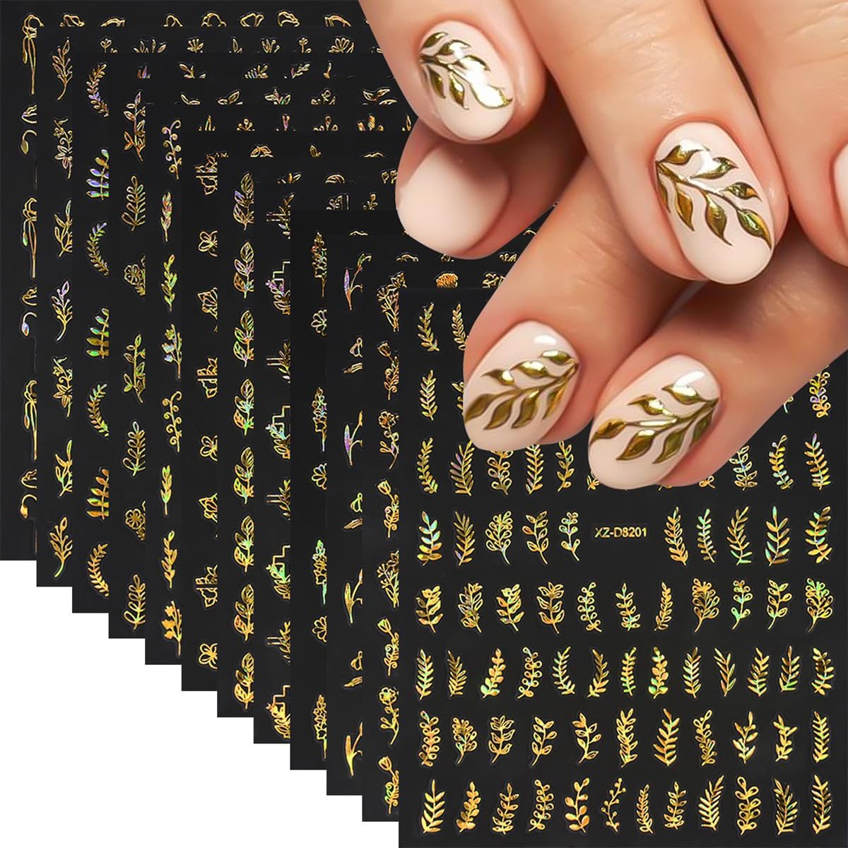 12 Sheets Gold Nail Art Stickers Leaf Nail Stickers Flower Nail Decals Self Adhesive Plant Nail Art Supplies for Women Girls DIY Manicure Nail Art Decorations