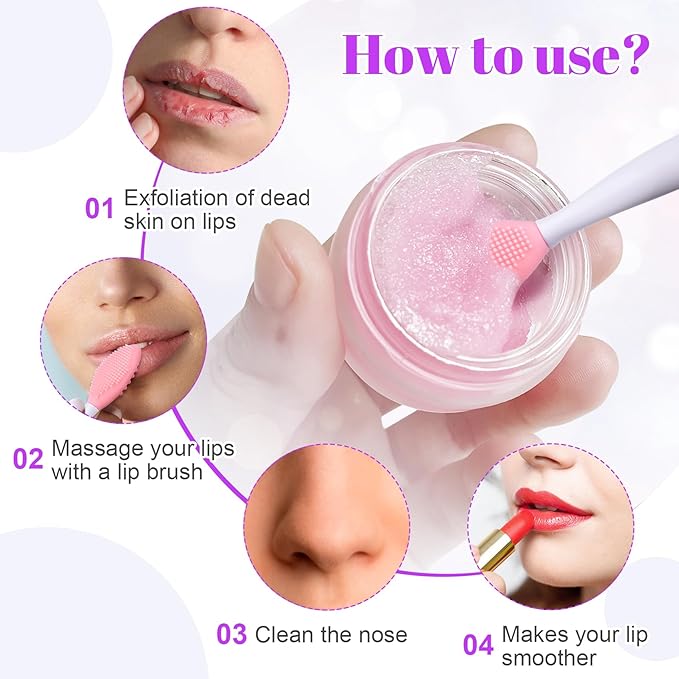 4pcs Lip Scrub Brush & 4pcs Face Mask Applicator, Silicone Double-Sided Heart Lip Exfoliator Brushes Scrubber Tool, Face Cleaning Exfoliating Remove Dead Skin Tool for Men Women- 4 Colors