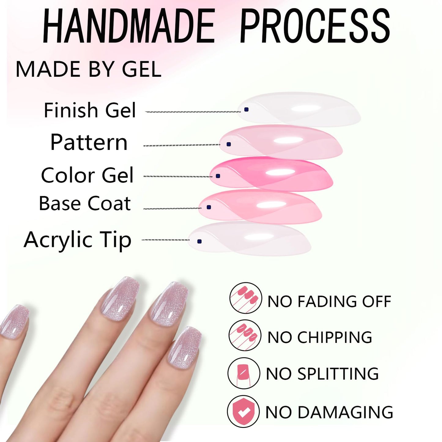 WAFOLOZE Press On Nails Medium Coffin Fake Nails With Glue, Ice Crystal Stone Cat's Eye Nail Press Ons With Flashing Nude Color Design，Artificial False Nails Stick On Nails for Women-30Pcs