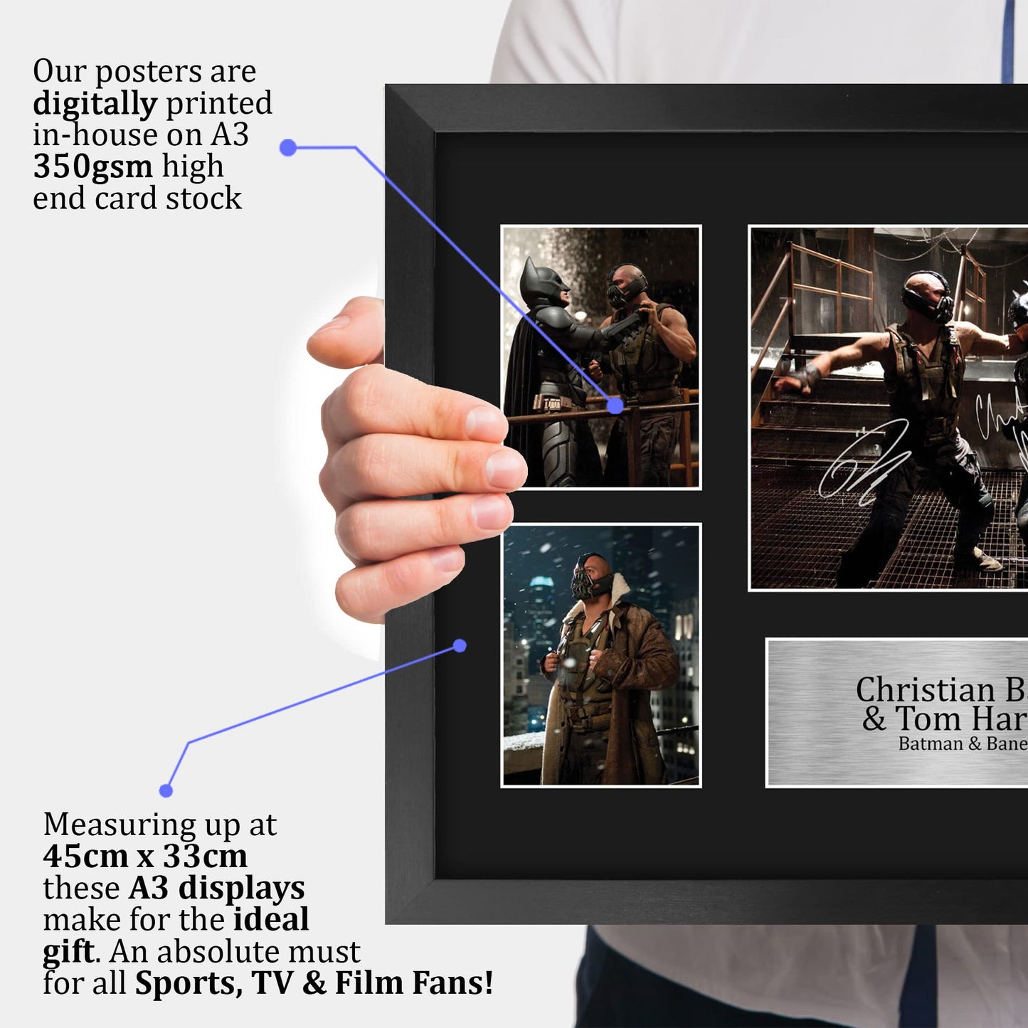 HWC Trading Christian Bale & Tom Hardy The Dark Knight Batman & Bane 16 x 12 inch (A3) Printed Gifts Signed Autograph Picture for Movie Memorabilia Fans - 16" x 12" Framed