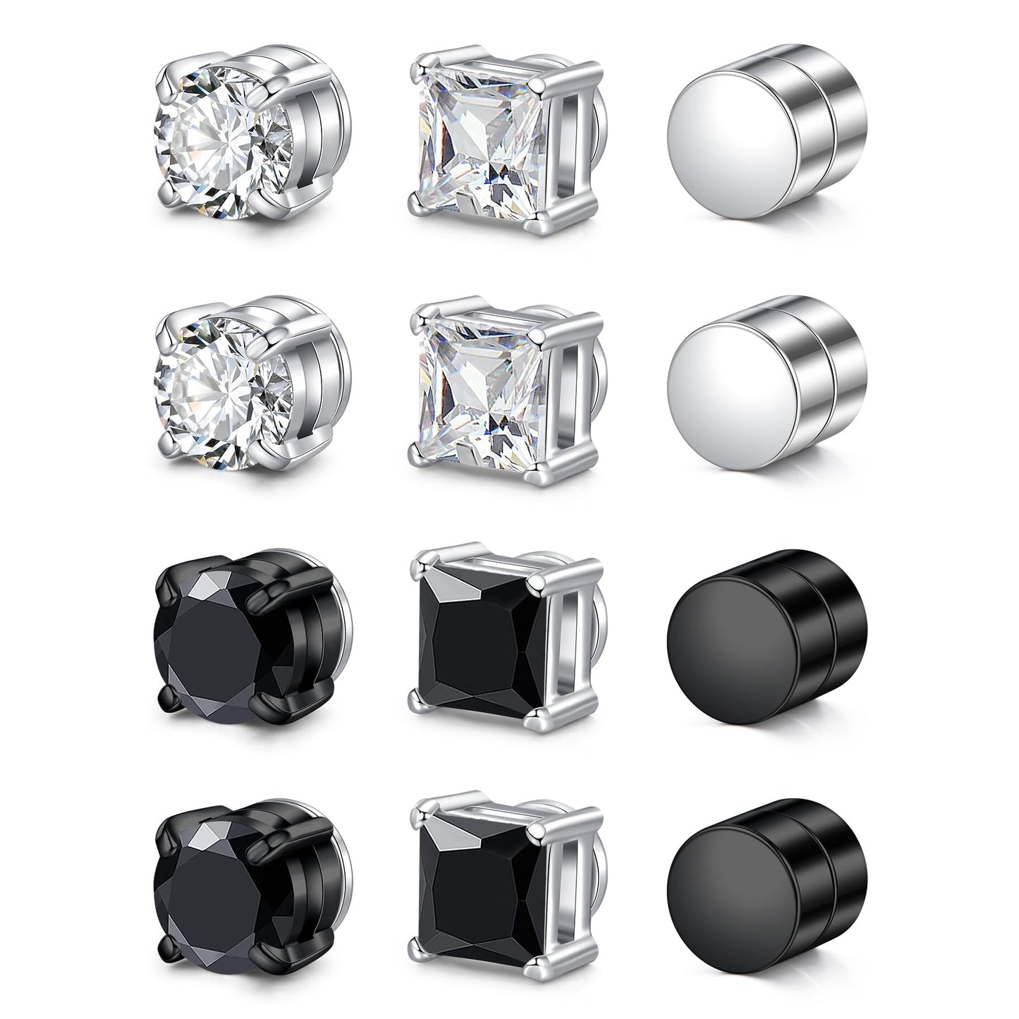 Men's Magnetic Earrings - Non Piercing Clip On Studs,Stainless Steel Hypoallergenic Magnet Earrings for Men,Black/Gold Aretes de Imanes Para Hombre