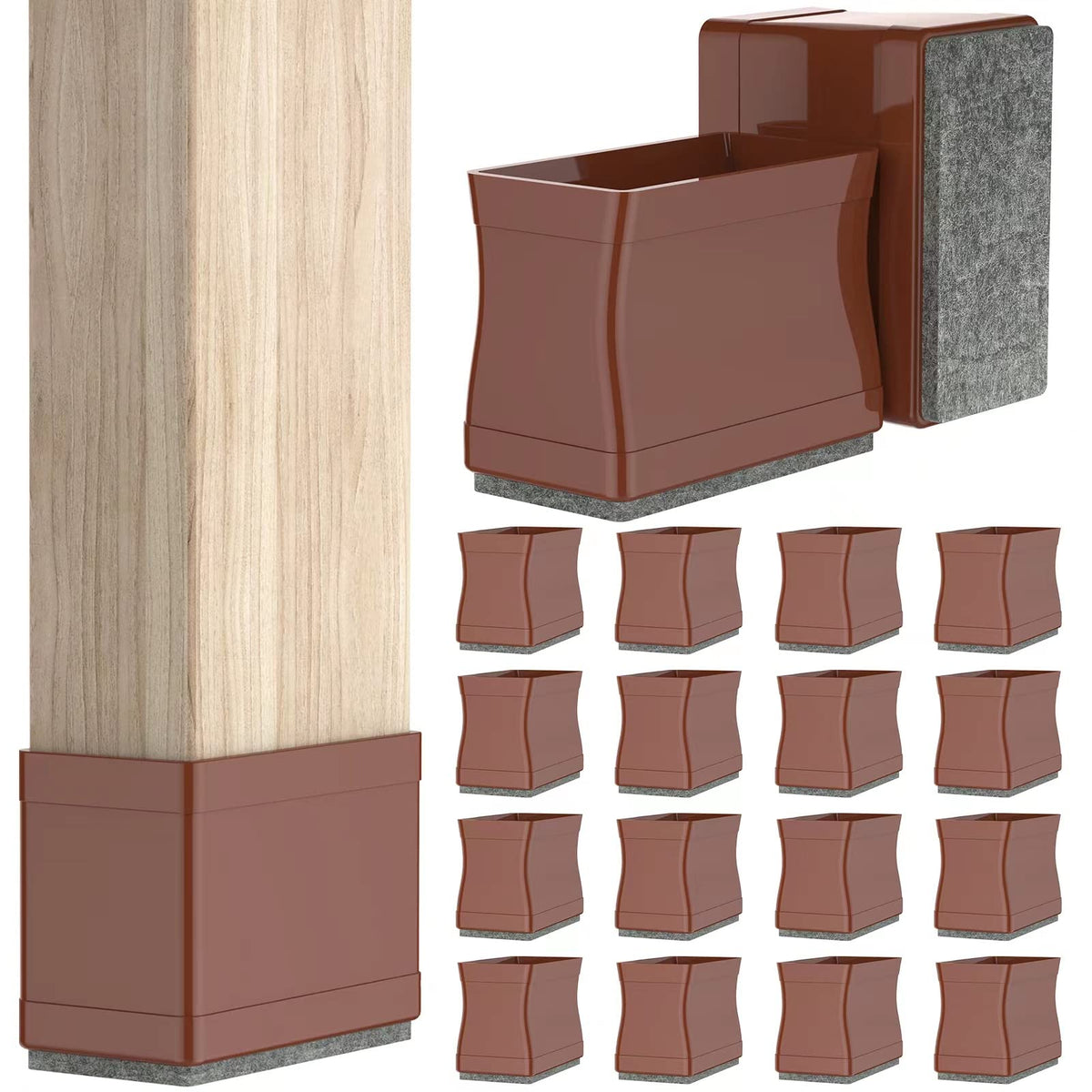 1" x 1.75" Rectangle Chair Leg Floor Protectors for Hardwood Floors Silicone Covers to Protect Wood Tile Floors Felt Pads Furniture Leg Caps Reduce Noise.Easy to Move.16 PCS Brown. (16 Count)