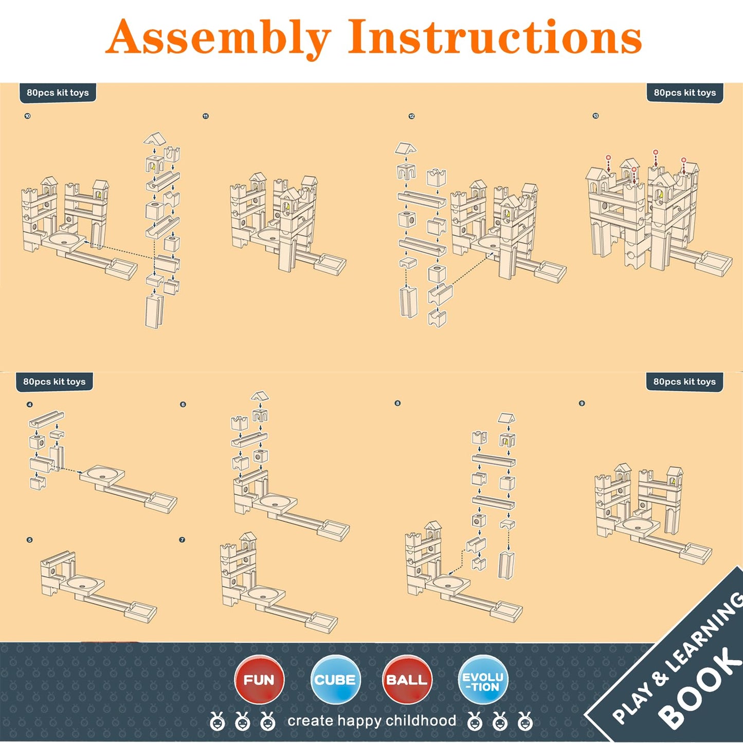 Wooden Marble Run for Kids Ages 4-8 – 80 Pieces Marble Rush Track Maze Construction Toy, STEM Building Blocks, Educational Gift for Boys & Girls