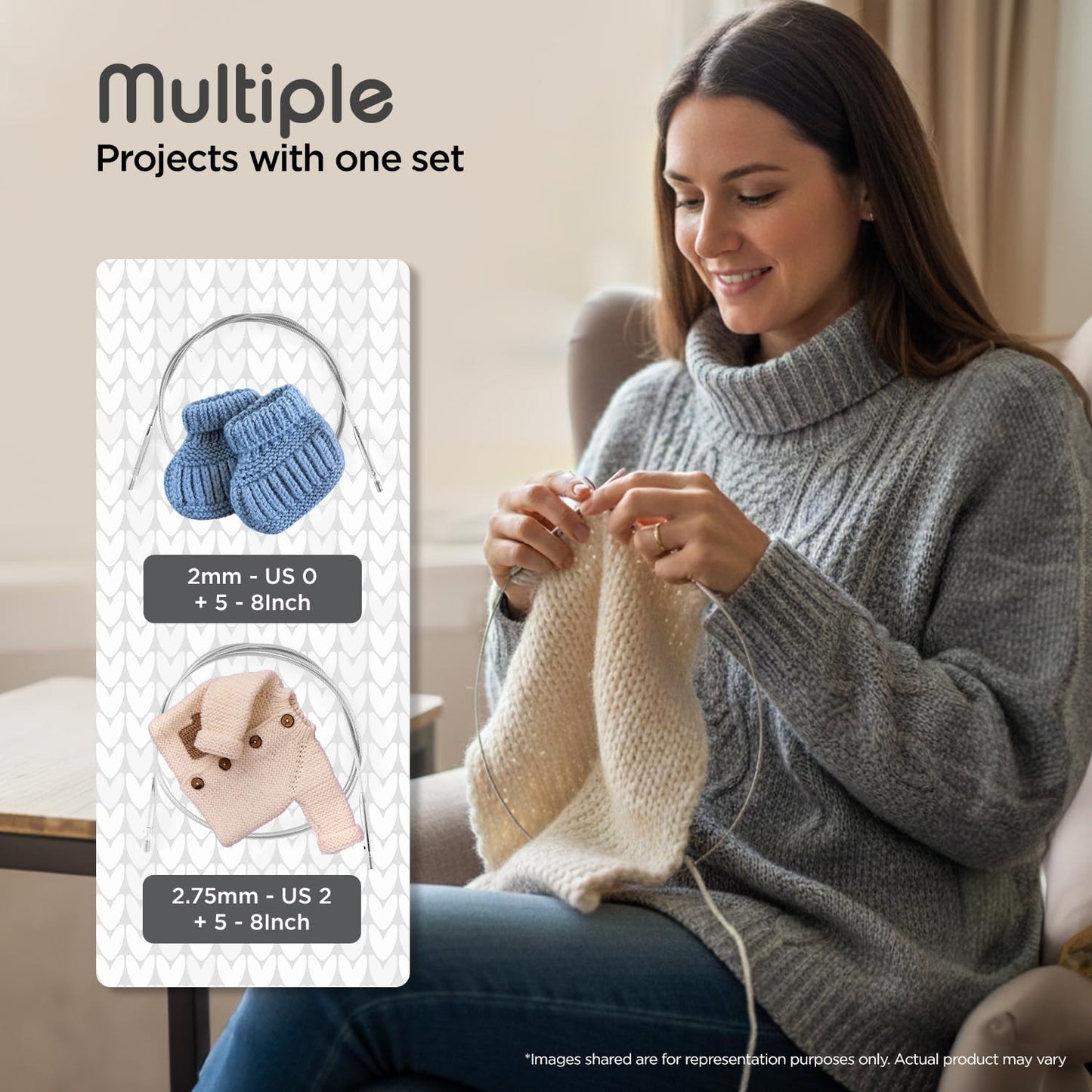 KnitPro Stelo Petite Mini Interchangeable Needle Set 2" (5cm) & 3" (7.5cm) | 4 US Sizes (0 to 2)