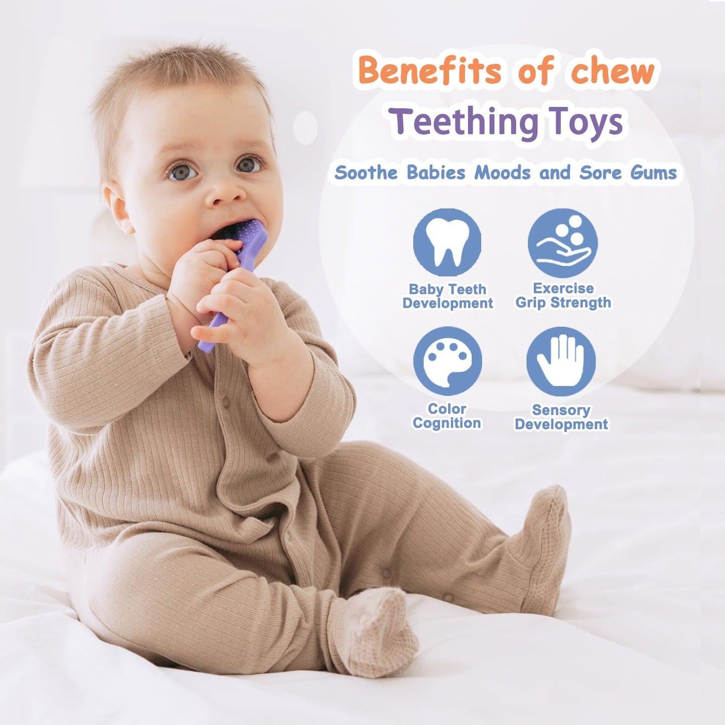 Yoolane Baby Teething Toys, Silicone Teether for Babies 3 6 12 18 Months, Tools Set Baby Teether Sensory Chew Toys for Toodler Infant, Newborn Stuff Essential Gift, BPA Free (4 Pieces)