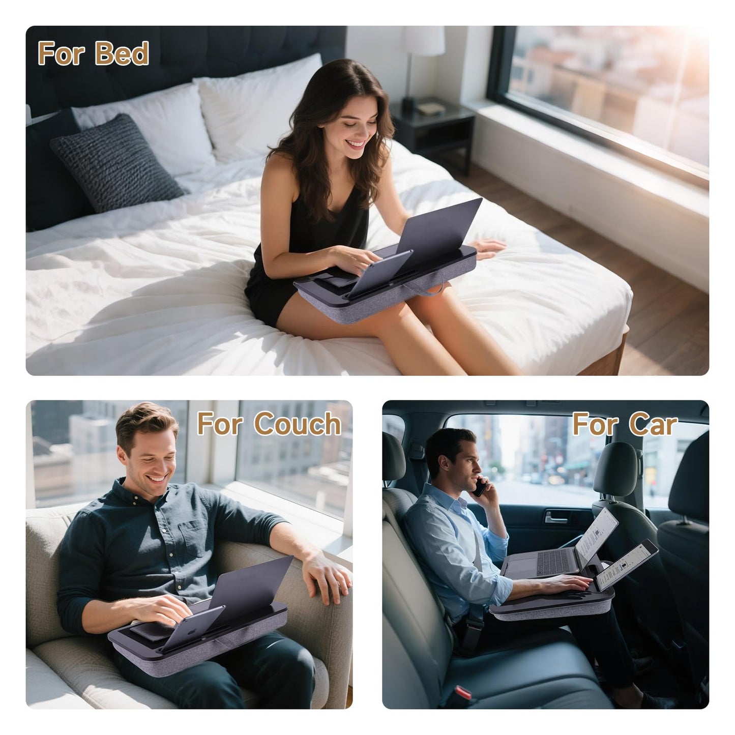 ASIEIT New Laptop Lap Desks for Adults, Fits Up to 17.3" Laptops, Portable Laptop Desk for Bed, Multi-Functional Bed Desk with Mouse Pad, Cushion, Phone Holder & Handle, Lap Stand for Bed, Couch, Car