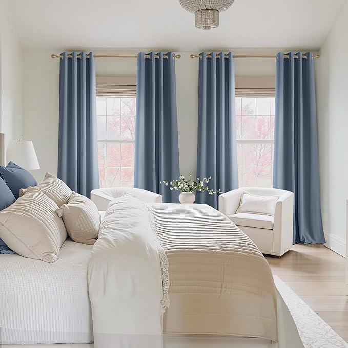 NICETOWN Room Darkening Draperies Curtains Panels, 2 Panels Stone Blue W52 x L108
