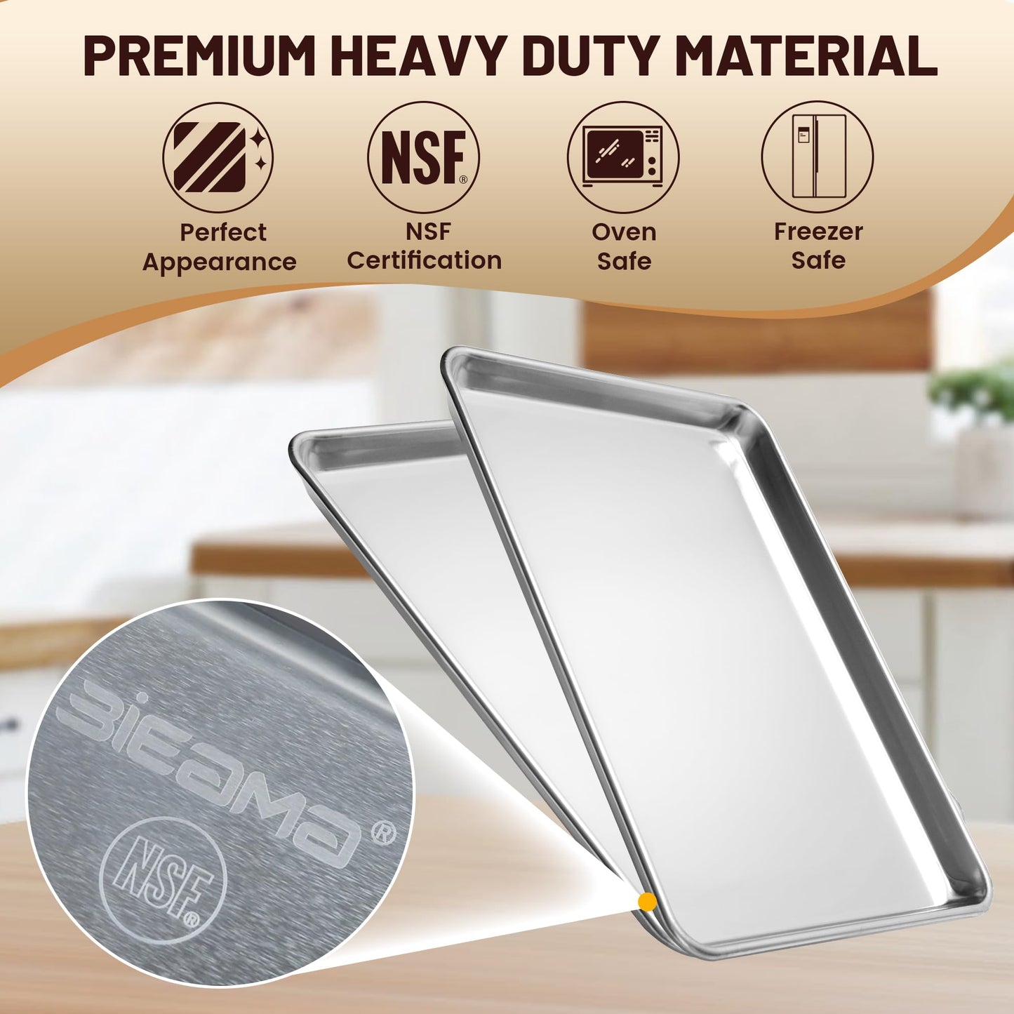 BIEAMA 6 Pack Half Size Baking Sheet Pan Aluminum Commercial Pan for Oven Freezer Bakery Hotel Restaurant 18" × 13"