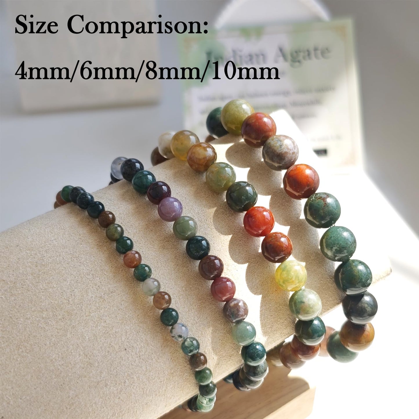 Handmade Natural Gemstone Elastic Bracelet - Healing Crystal Beads Jewelry, Unisex (Indian Agate, 8mm)