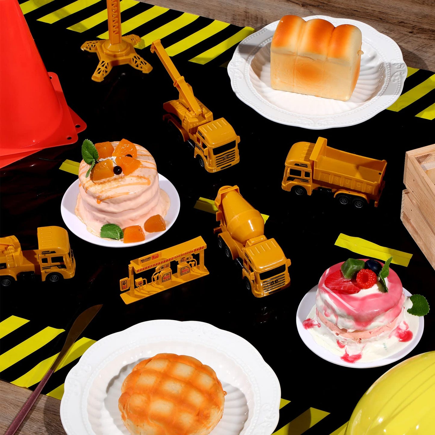 Remagr Construction Party Road Floor Runner, 32 ft x 2 ft Plastic Long Road Table Runner, Black with Yellow Warning Stripes for Construction Birthday Party Photo Backdrop Decor