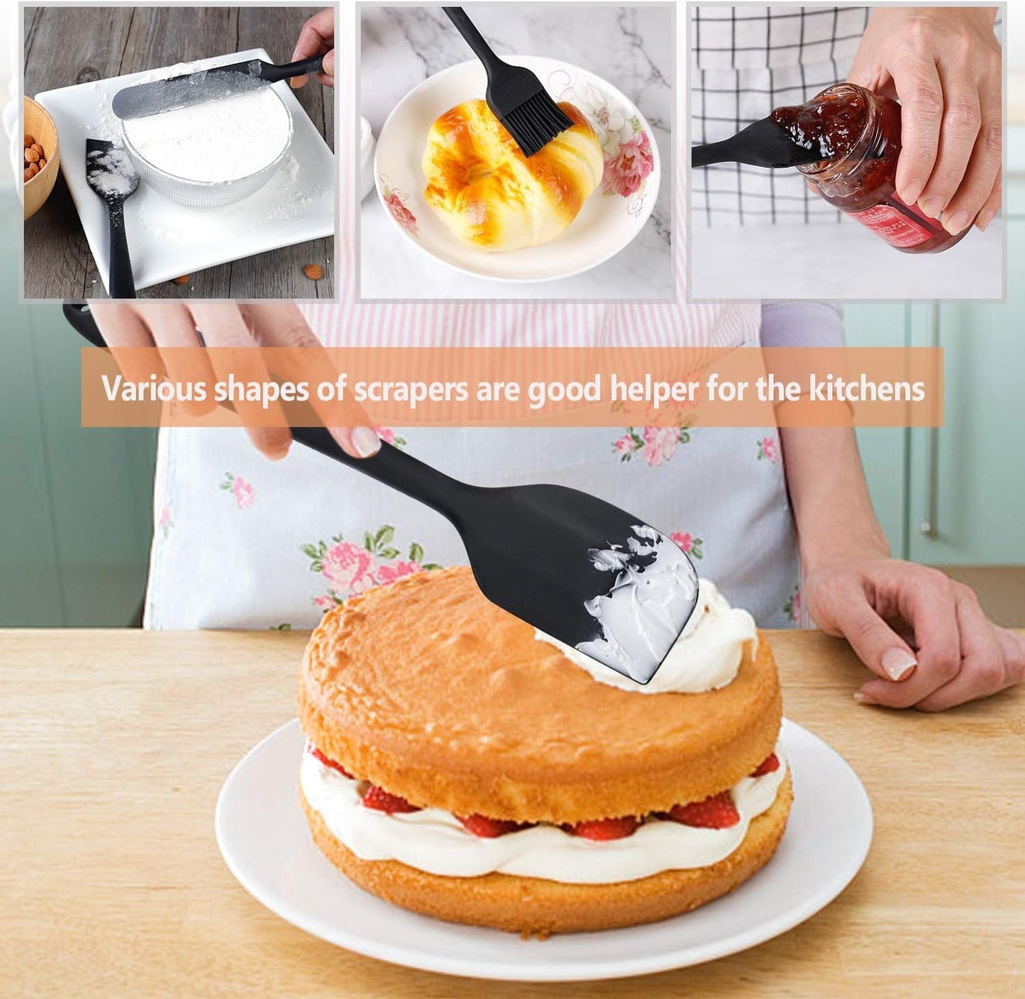 HFLYJPYW Spatulas Set of 6, Food Grade Silicone Spatulas Rubber Heat Resistant, Stainless Steel Core, Kitchen Utensils Nonstick for for Cooking, Baking and Mixing (Black)